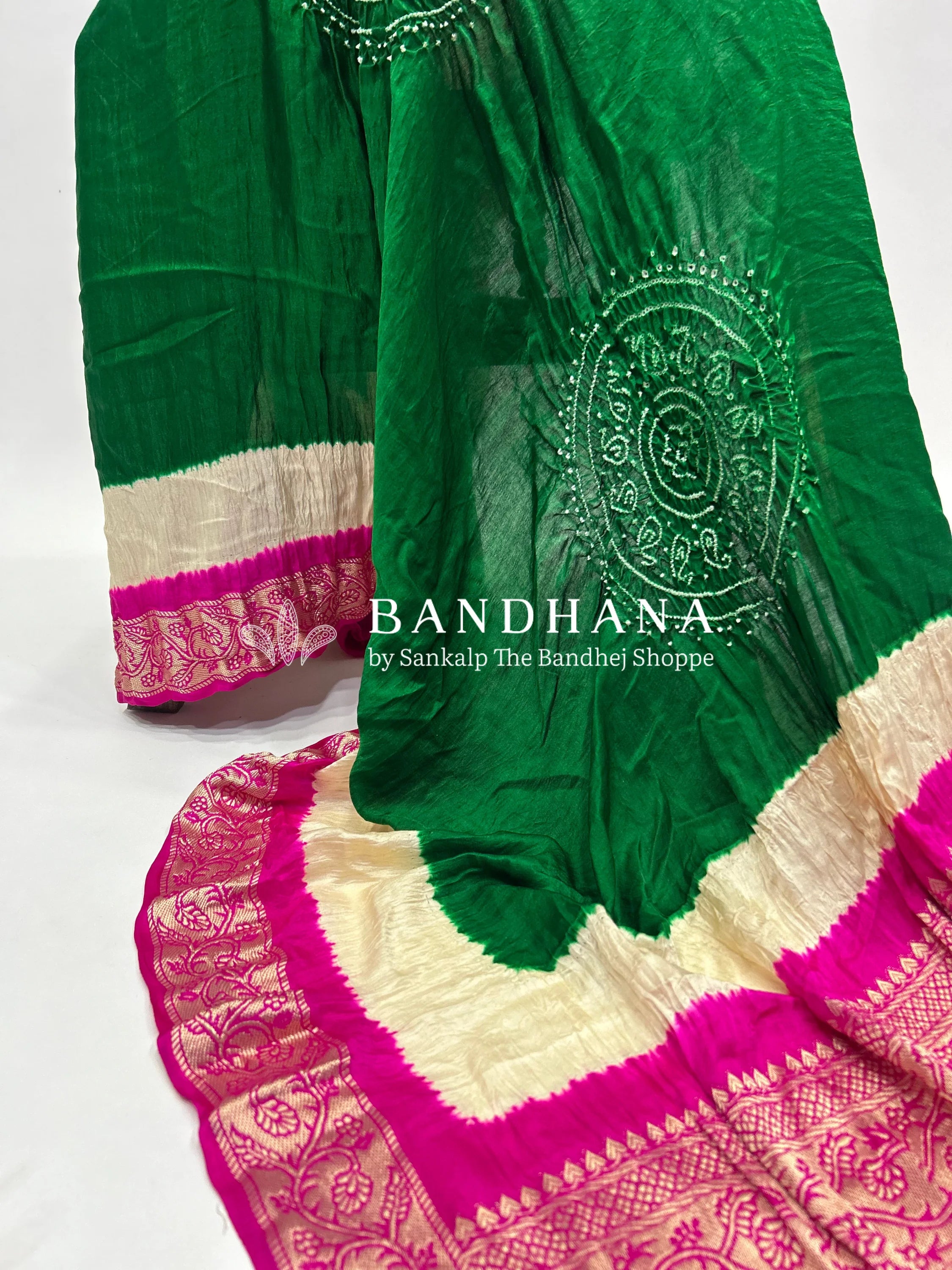 Green-Rani Gajji Silk Designer Gala Dupatta With 3 Colour Dying green / Gajji Silk Dupattas