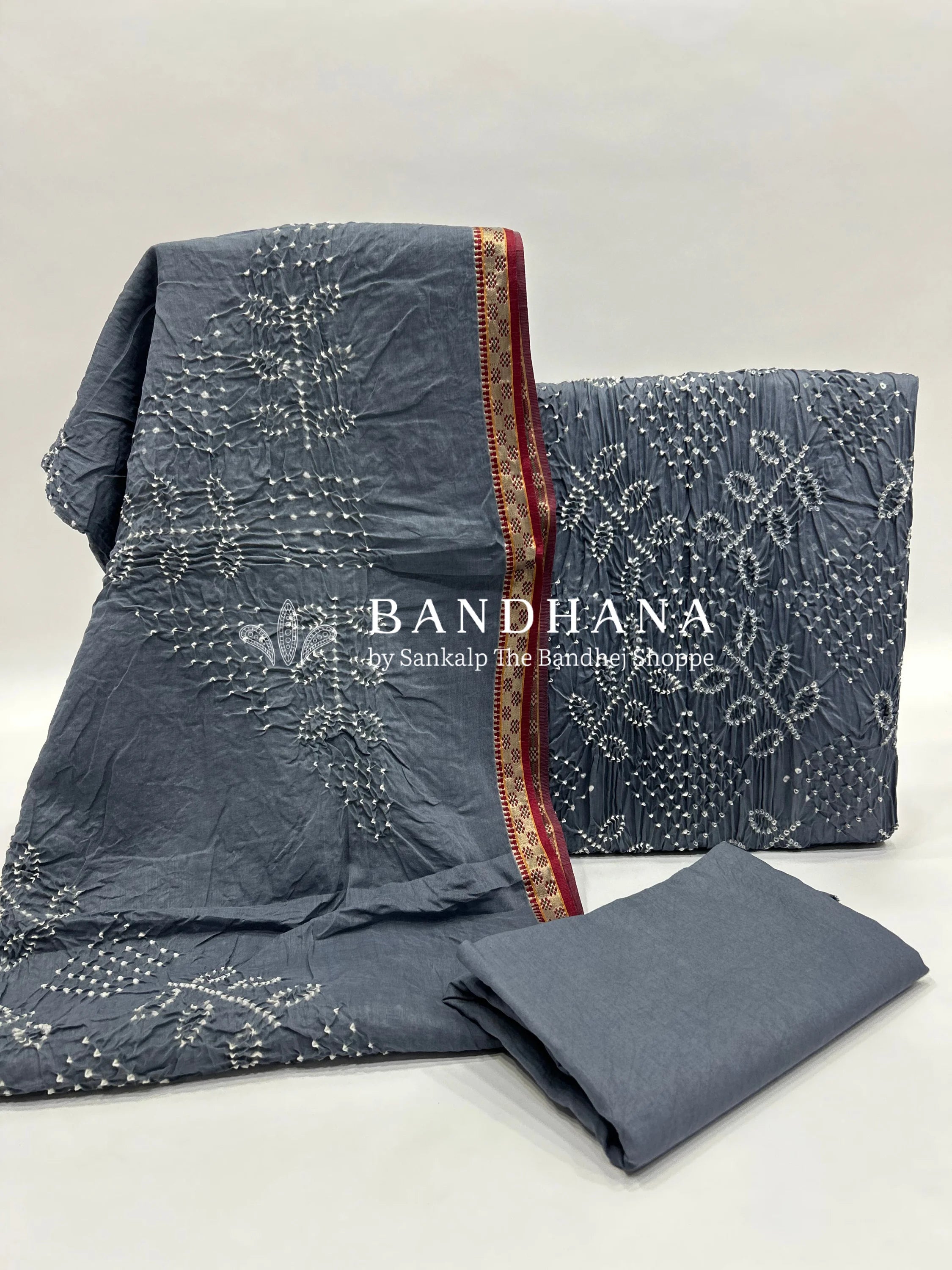 Grey Ambadal Cotton Bandhani Dress Material grey / Cotton Dresses