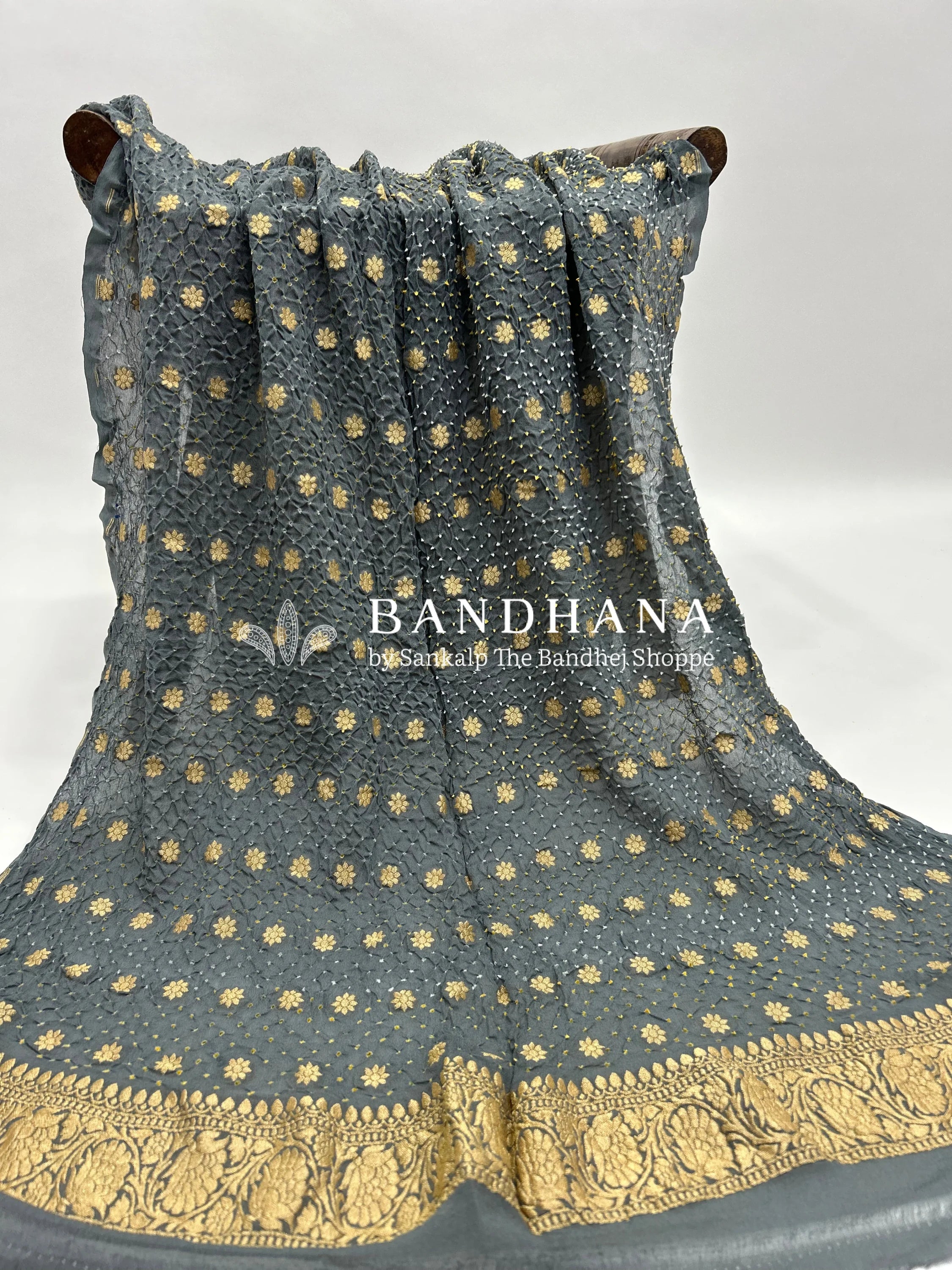 Grey Georgette Banarasi Bandhani Kurti Material grey / Georgette Dresses
