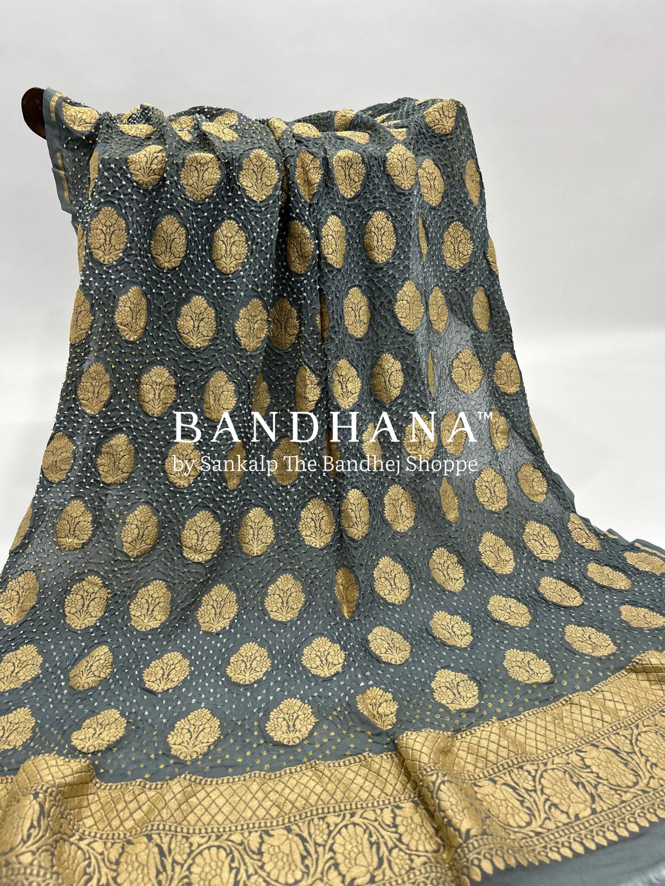 Grey Georgette Banarasi Bandhani Kurti Material grey / Georgette Dresses