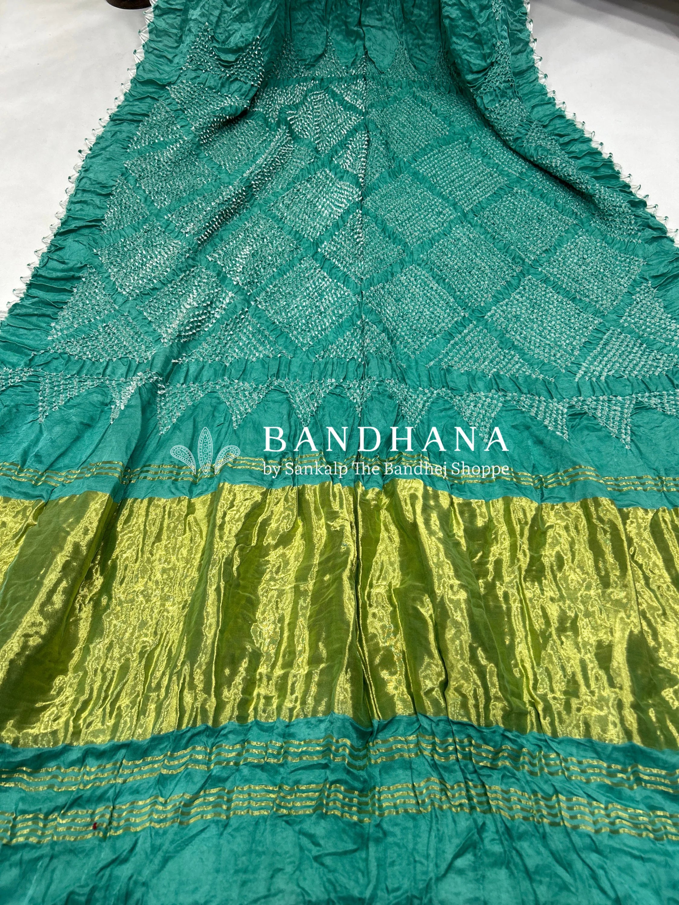Grey See Green Gajji Bharati Designer Bandhani Saree Sarees