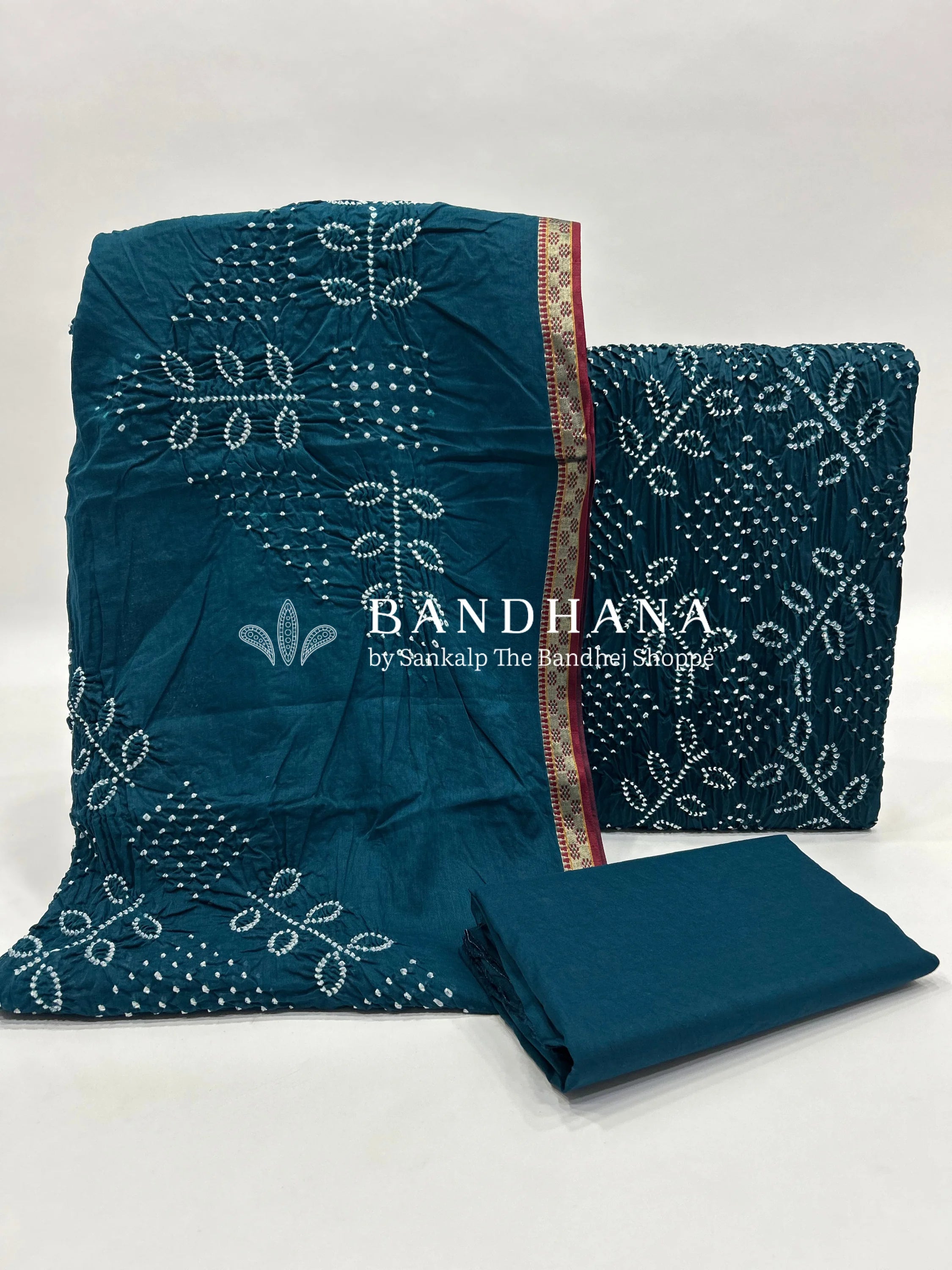 Indigo Ambadal Cotton Bandhani Dress Material teal / Cotton Dresses