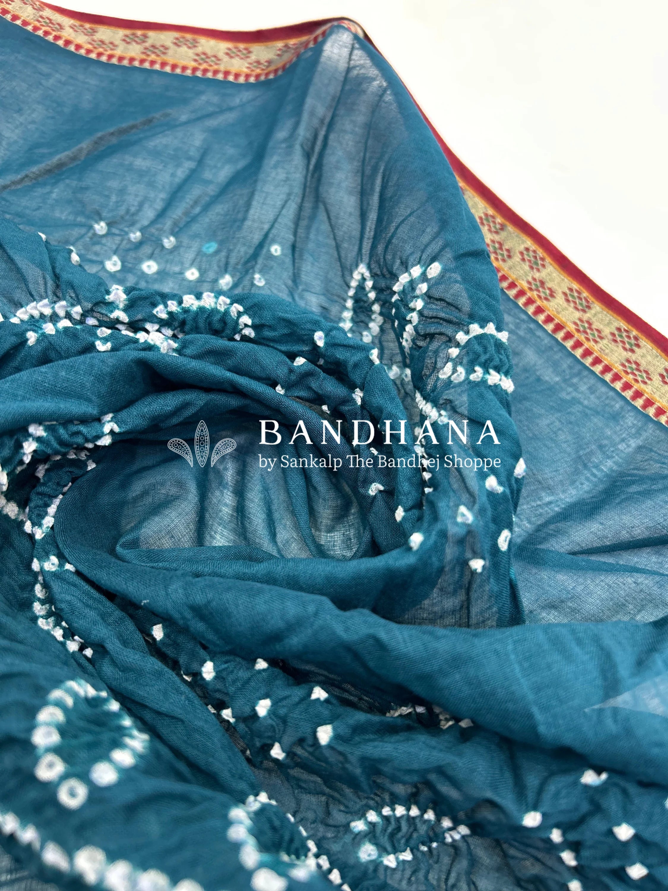 Indigo Ambadal Cotton Bandhani Dress Material teal / Cotton Dresses