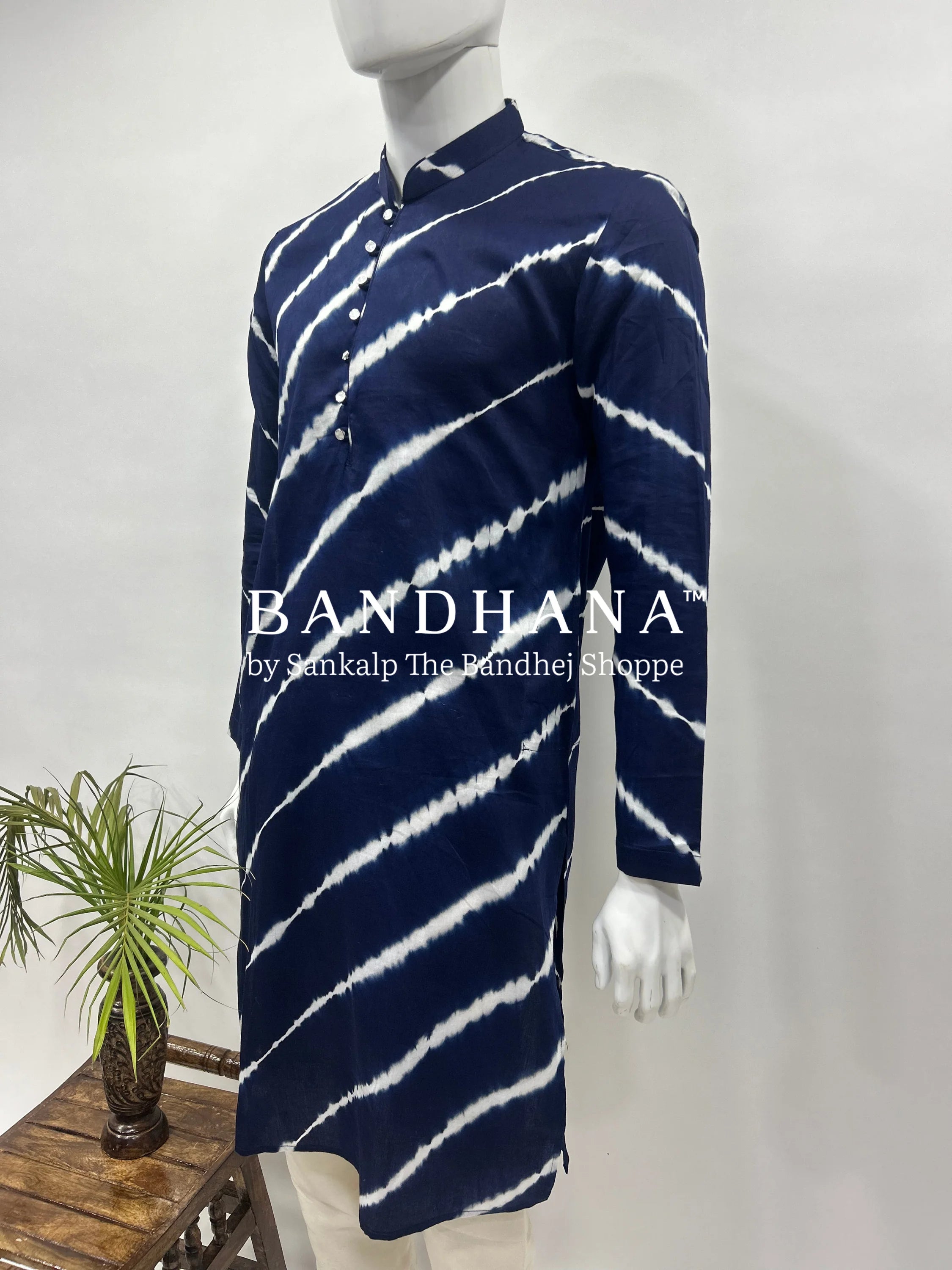Indigo Blue Cotton Satin Men’s Kurta