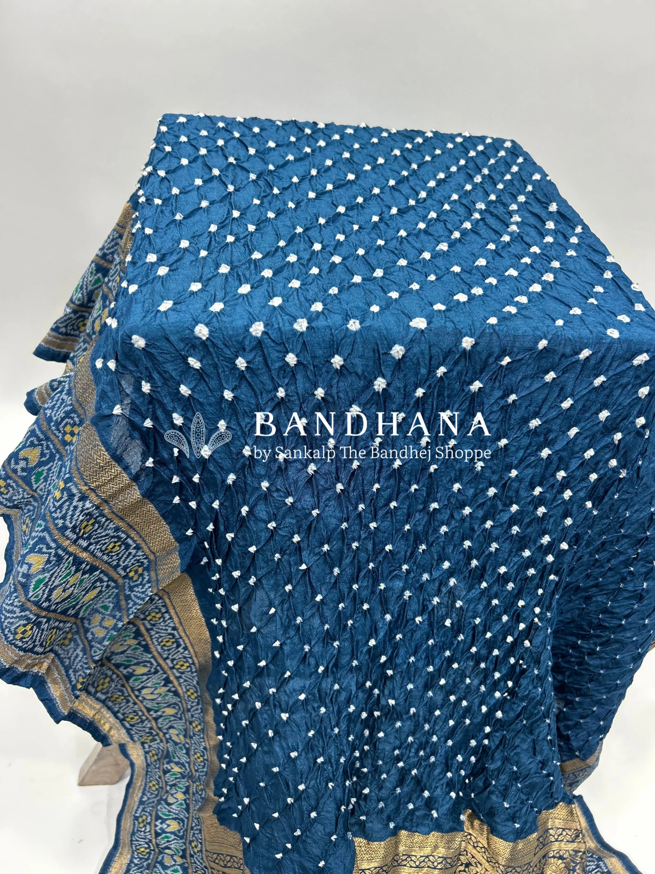 Indigo Color Malai Silk Single Dot Bandhani Saree blue / Malai Silk Sarees