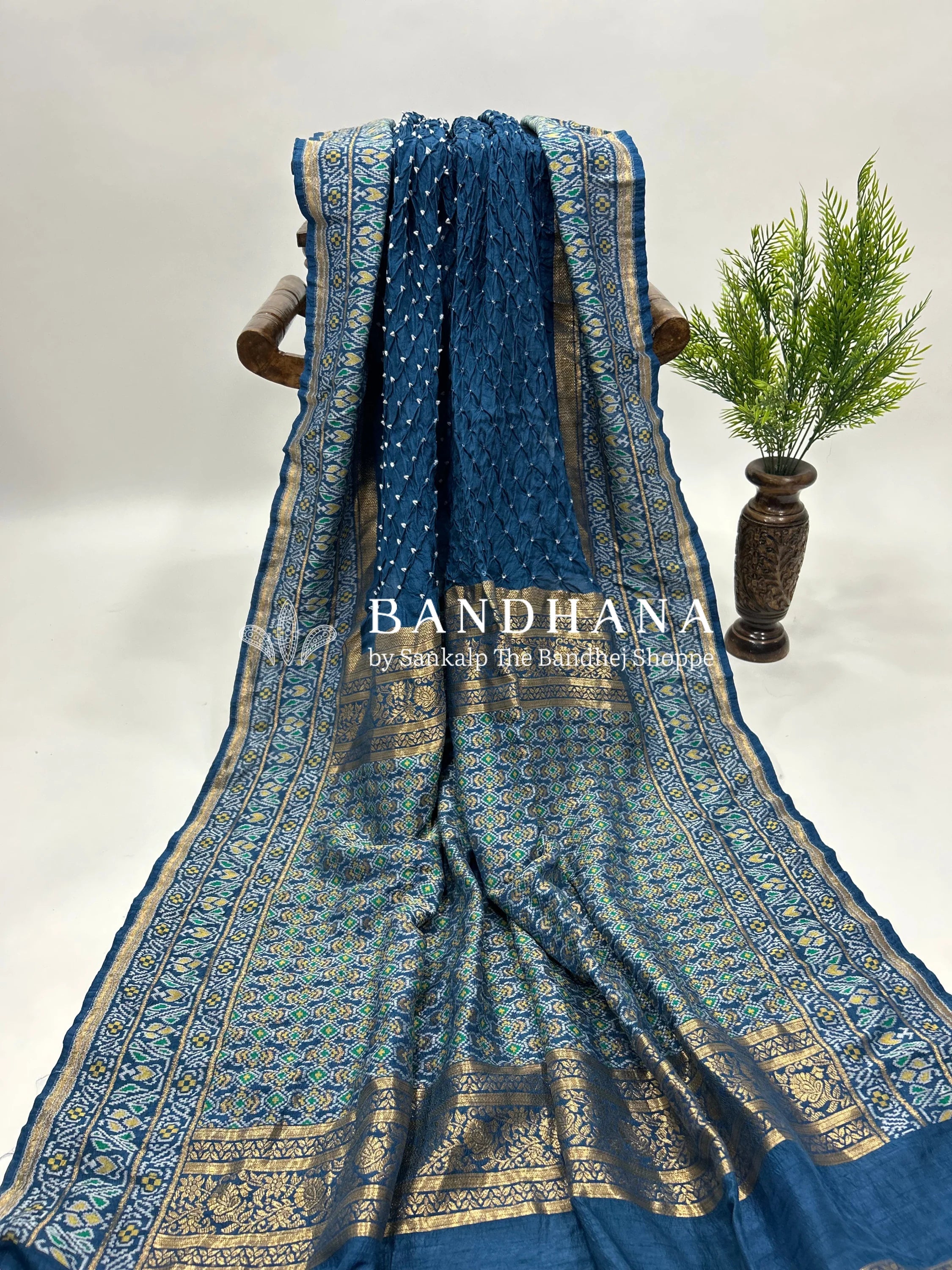 Indigo Color Malai Silk Single Dot Bandhani Saree blue / Malai Silk Sarees