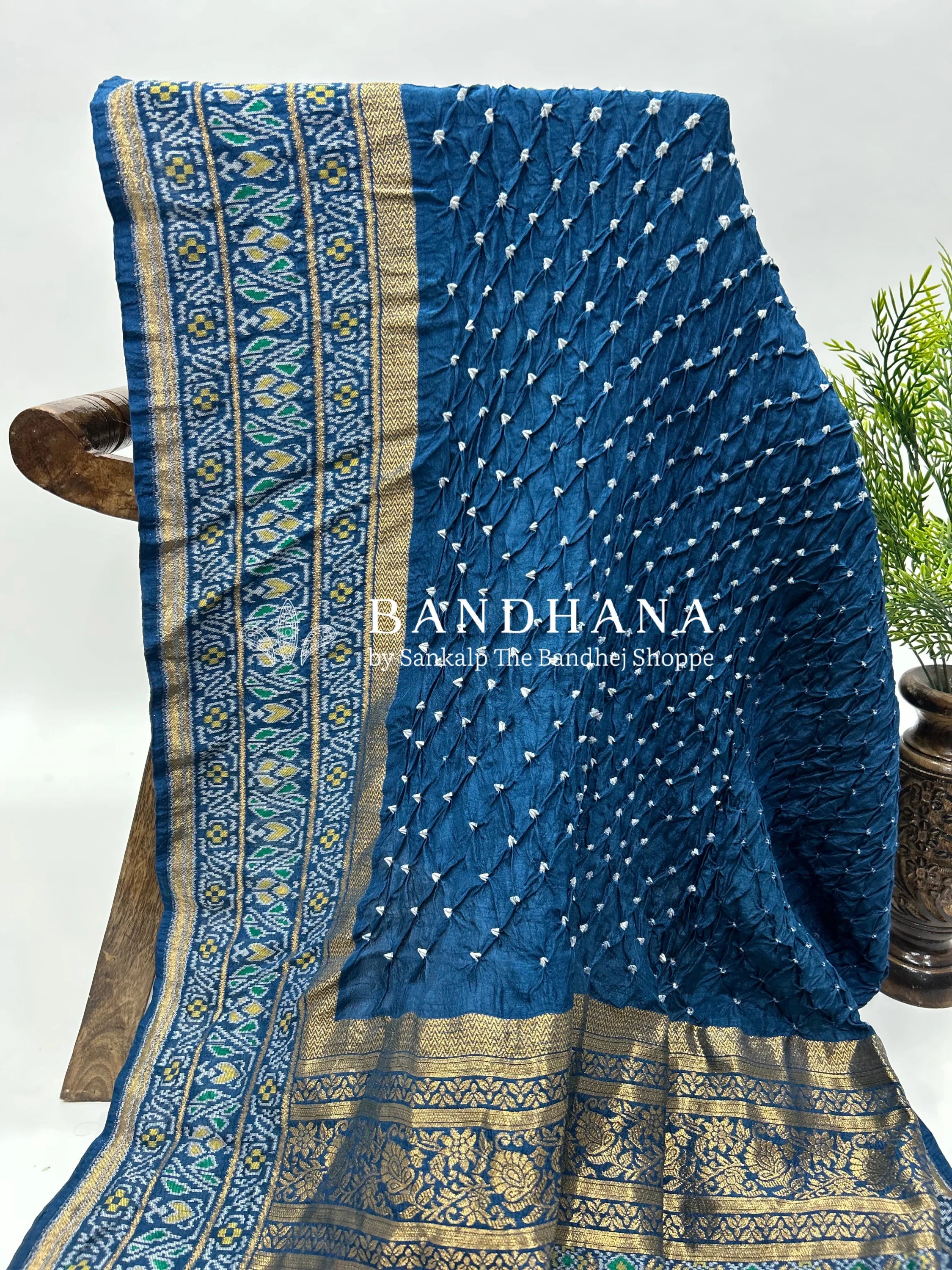 Indigo Color Malai Silk Single Dot Bandhani Saree blue / Malai Silk Sarees