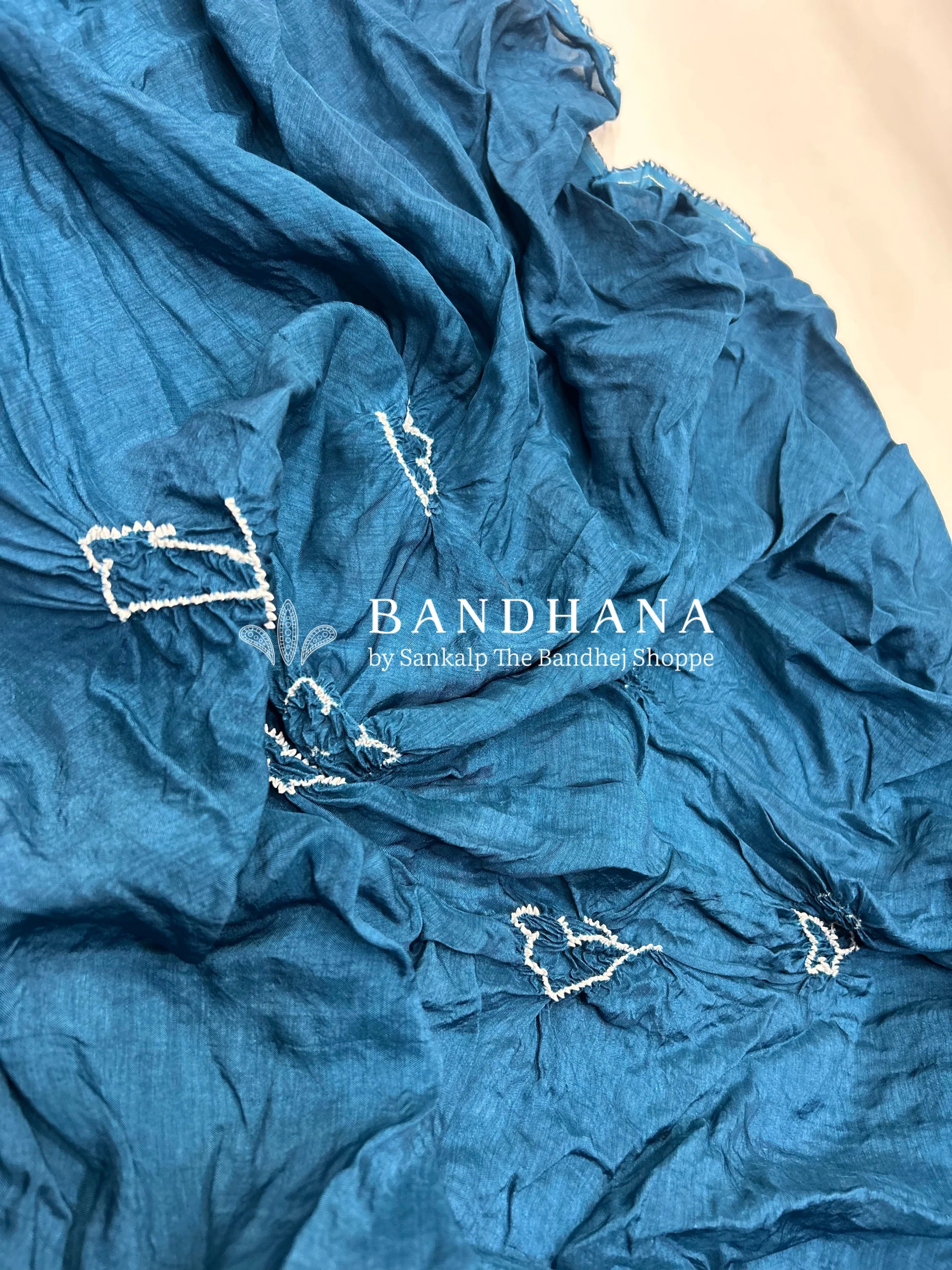 Indigo Dola Silk Bandhani Dress Material dodgerblue / Dola Silk Dresses