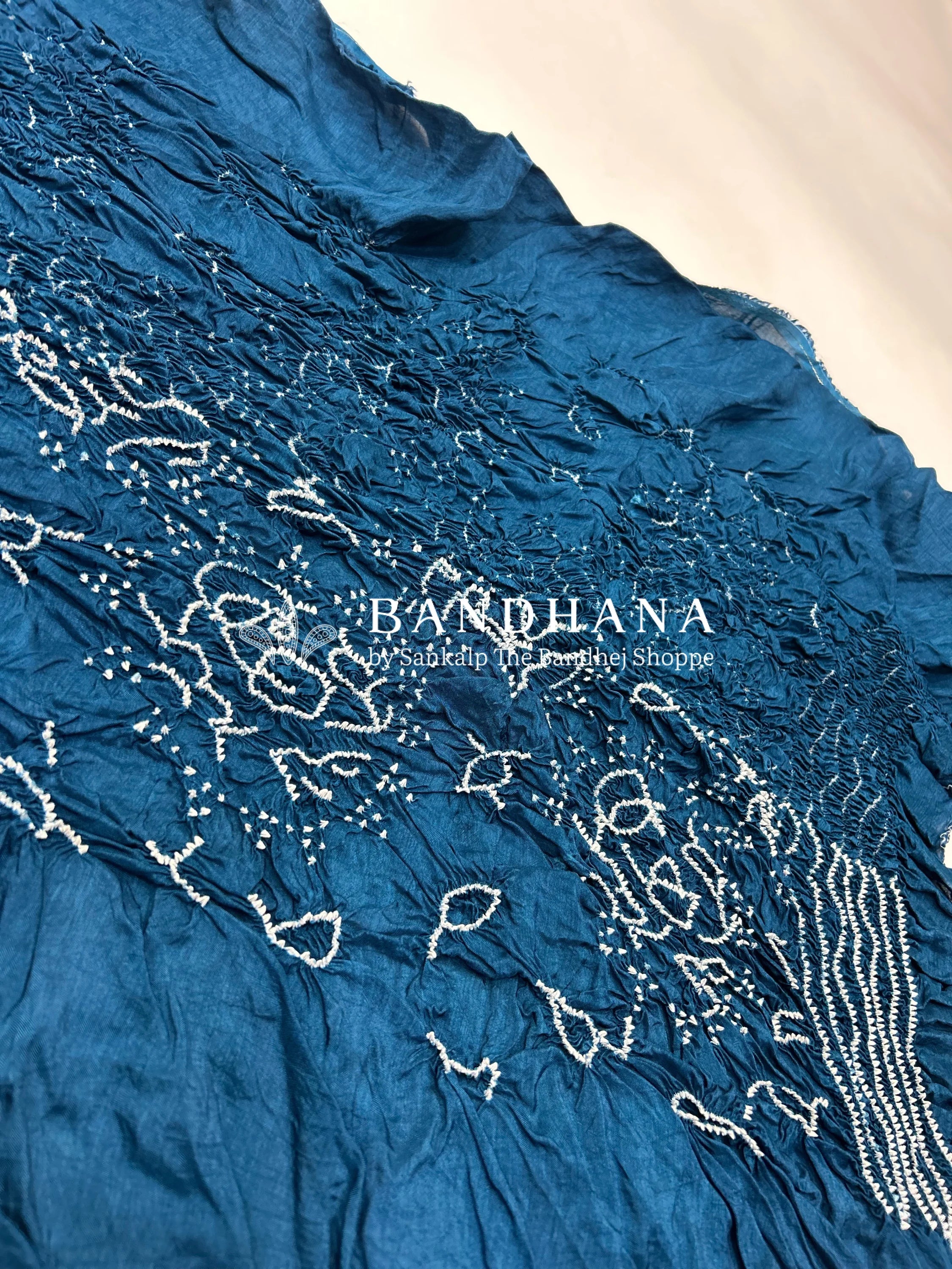 Indigo Dola Silk Bandhani Dress Material dodgerblue / Dola Silk Dresses