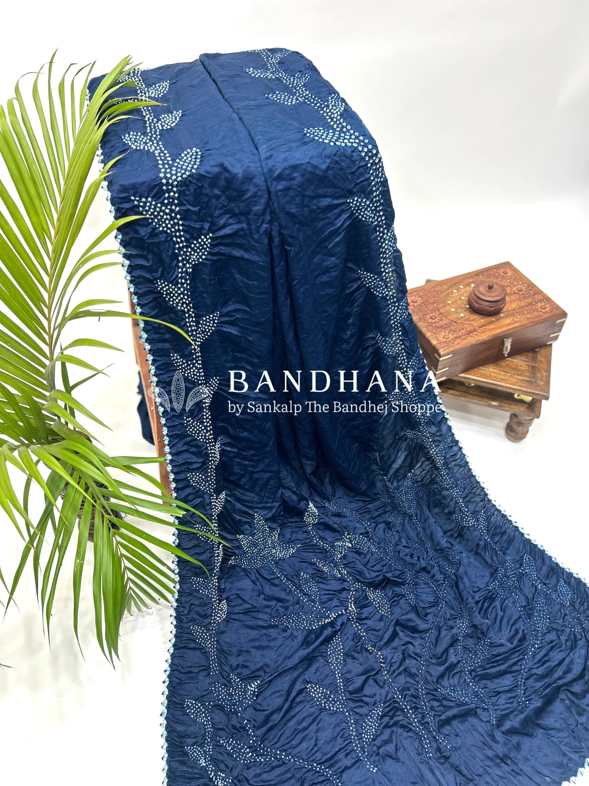 Navy Blue Gajji Designer Bandhani Saree Sarees