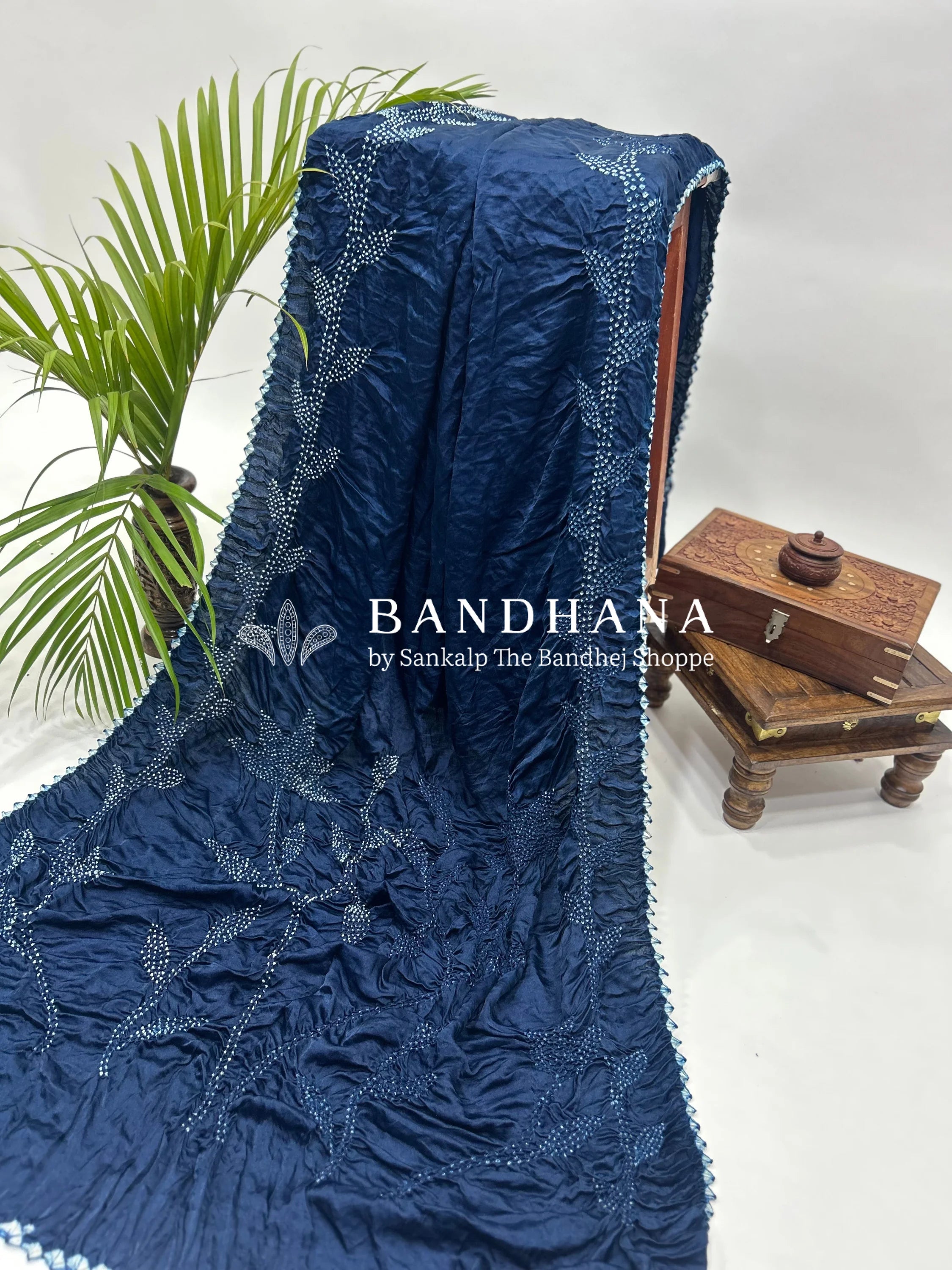 Navy Blue Gajji Designer Bandhani Saree Sarees