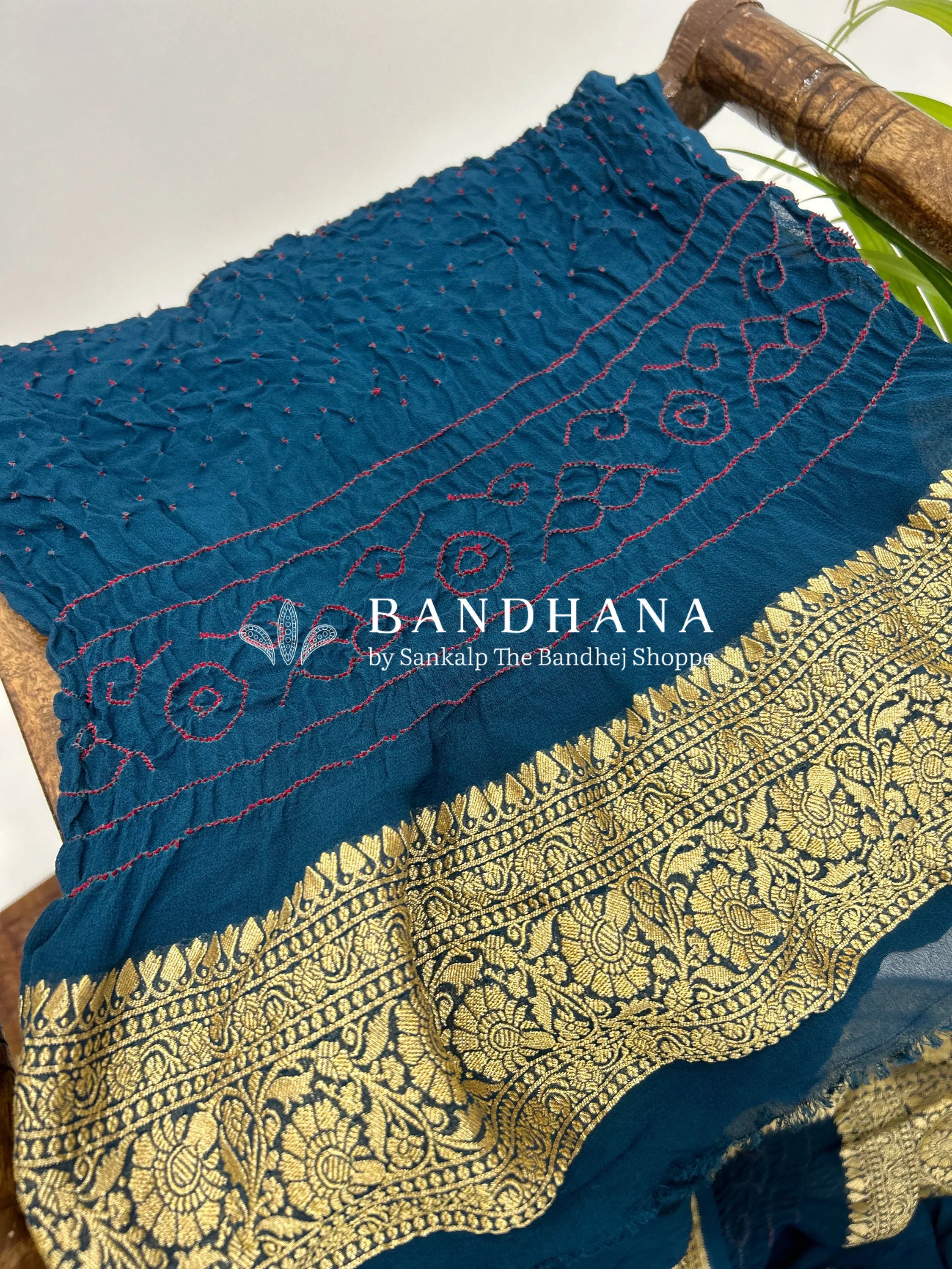Indigo Georgette Bananrasi All Over Rai Bandhani Saree Sarees