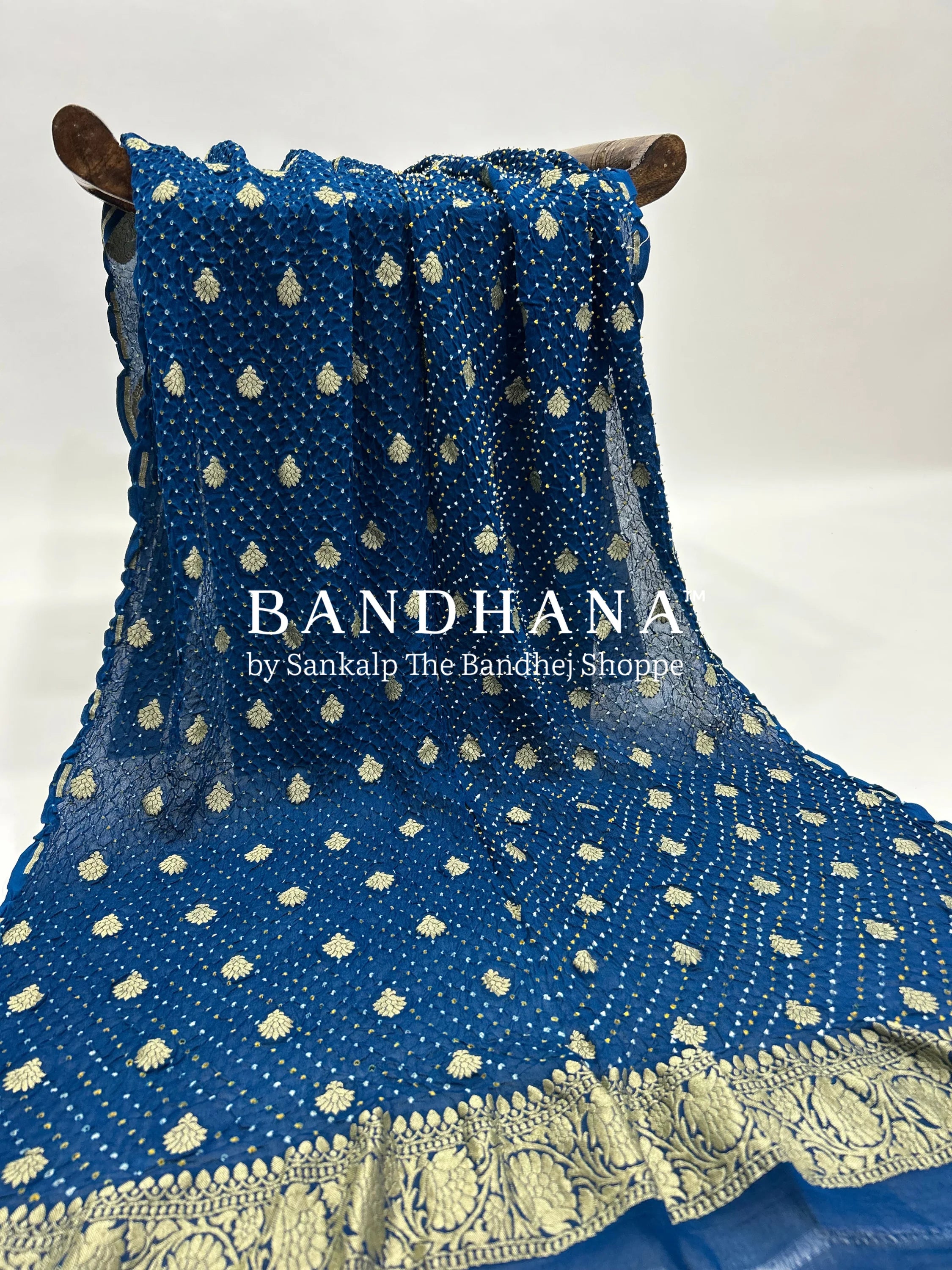 Indigo Georgette Banarasi Bandhani Kurti Material navy / Georgette Dresses