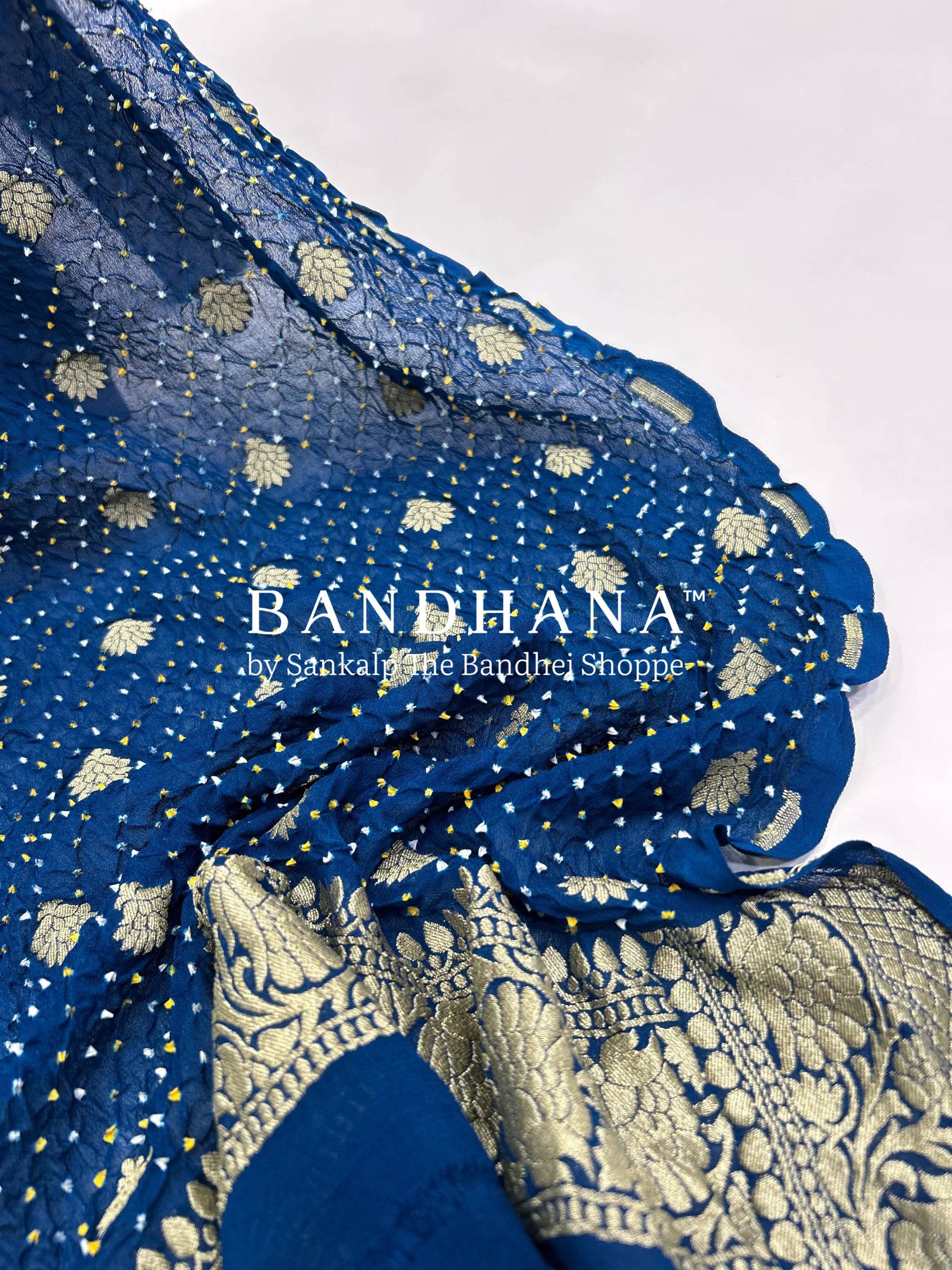 Indigo Georgette Banarasi Bandhani Kurti Material navy / Georgette Dresses