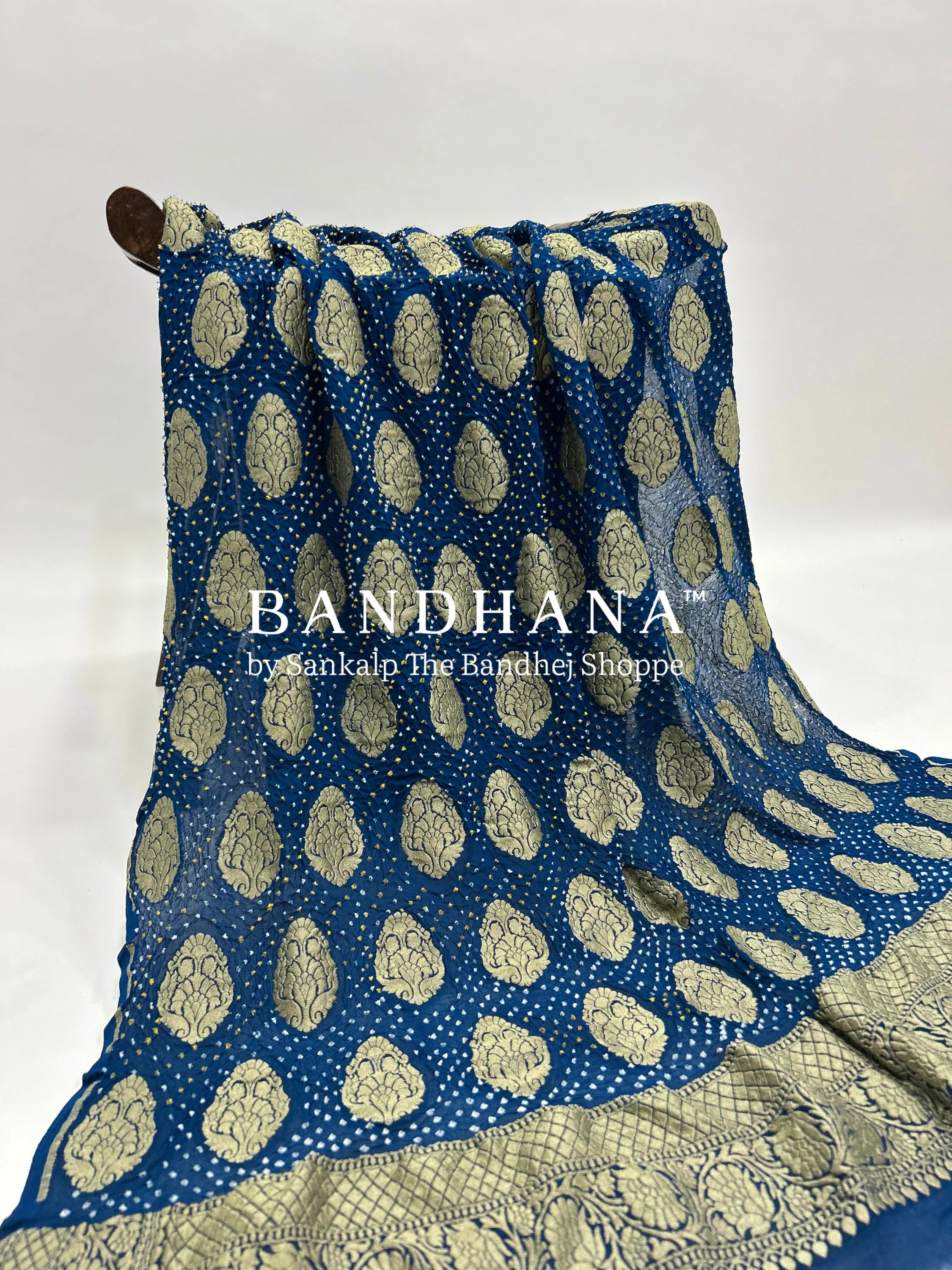 Indigo Georgette Banarasi Bandhani Kurti Material navy / Georgette Dresses