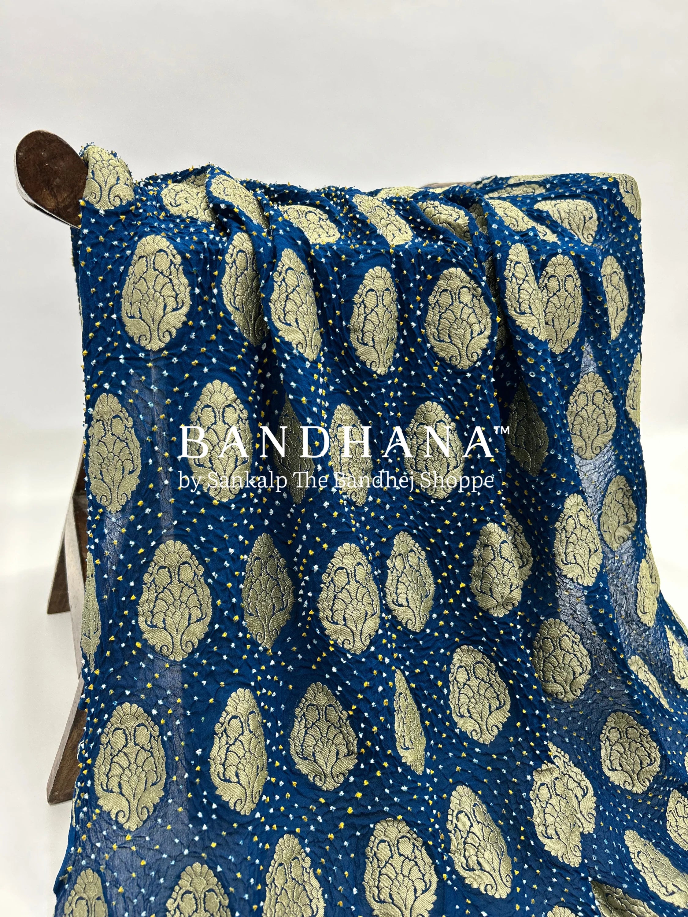 Indigo Georgette Banarasi Bandhani Kurti Material navy / Georgette Dresses