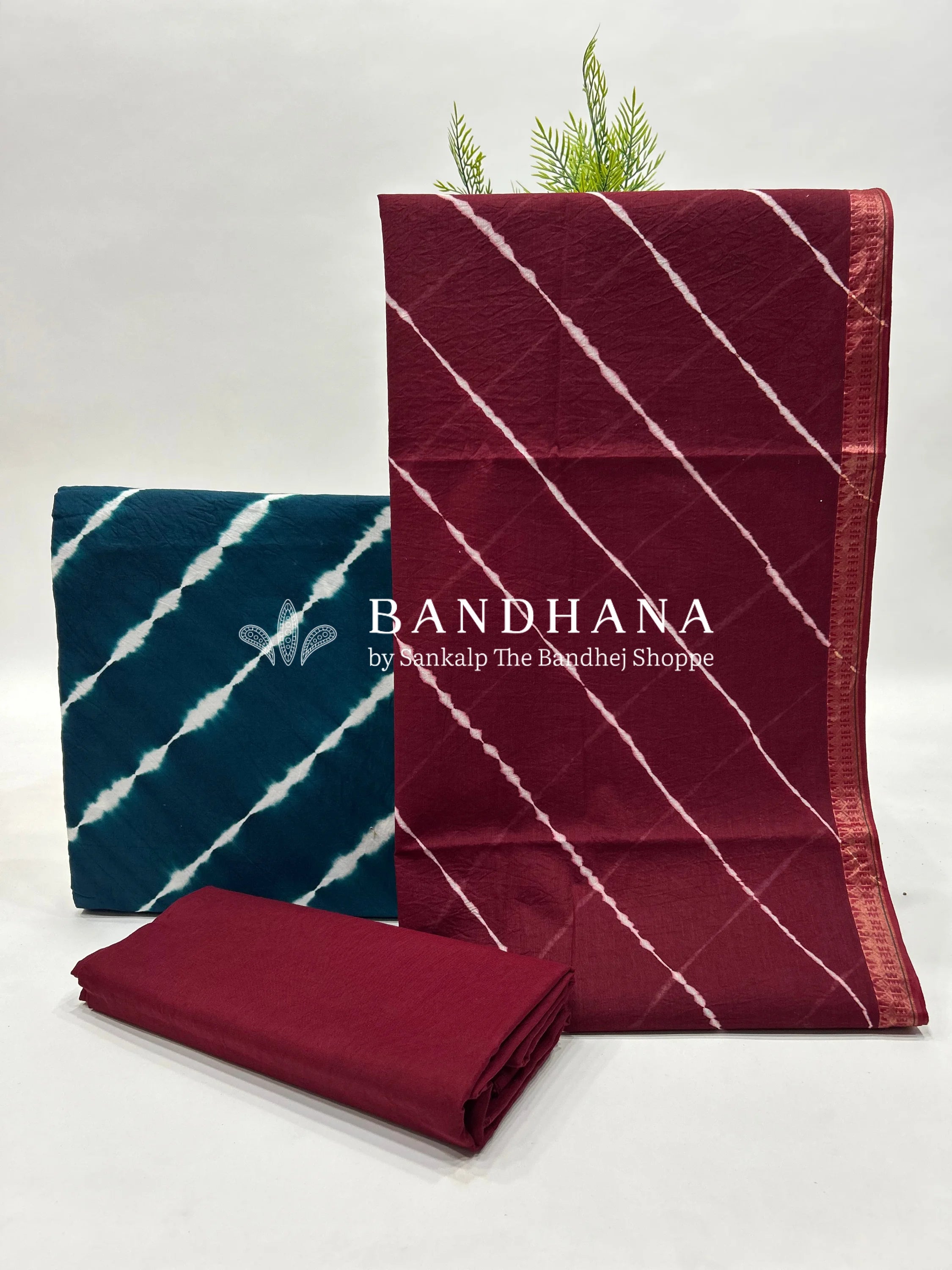 Indigo-Maroon Cotton Laheriya Dress Material maroon / Cotton Dresses