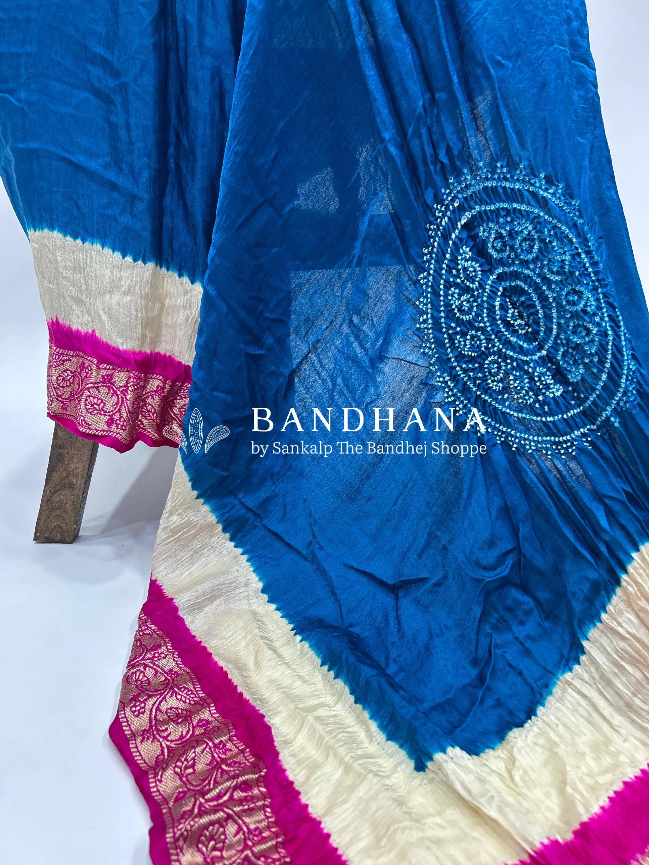 Indigo-Rani Gajji Silk Designer Gala Dupatta With 3 Colour Dying royalblue / Gajji Silk Dupattas