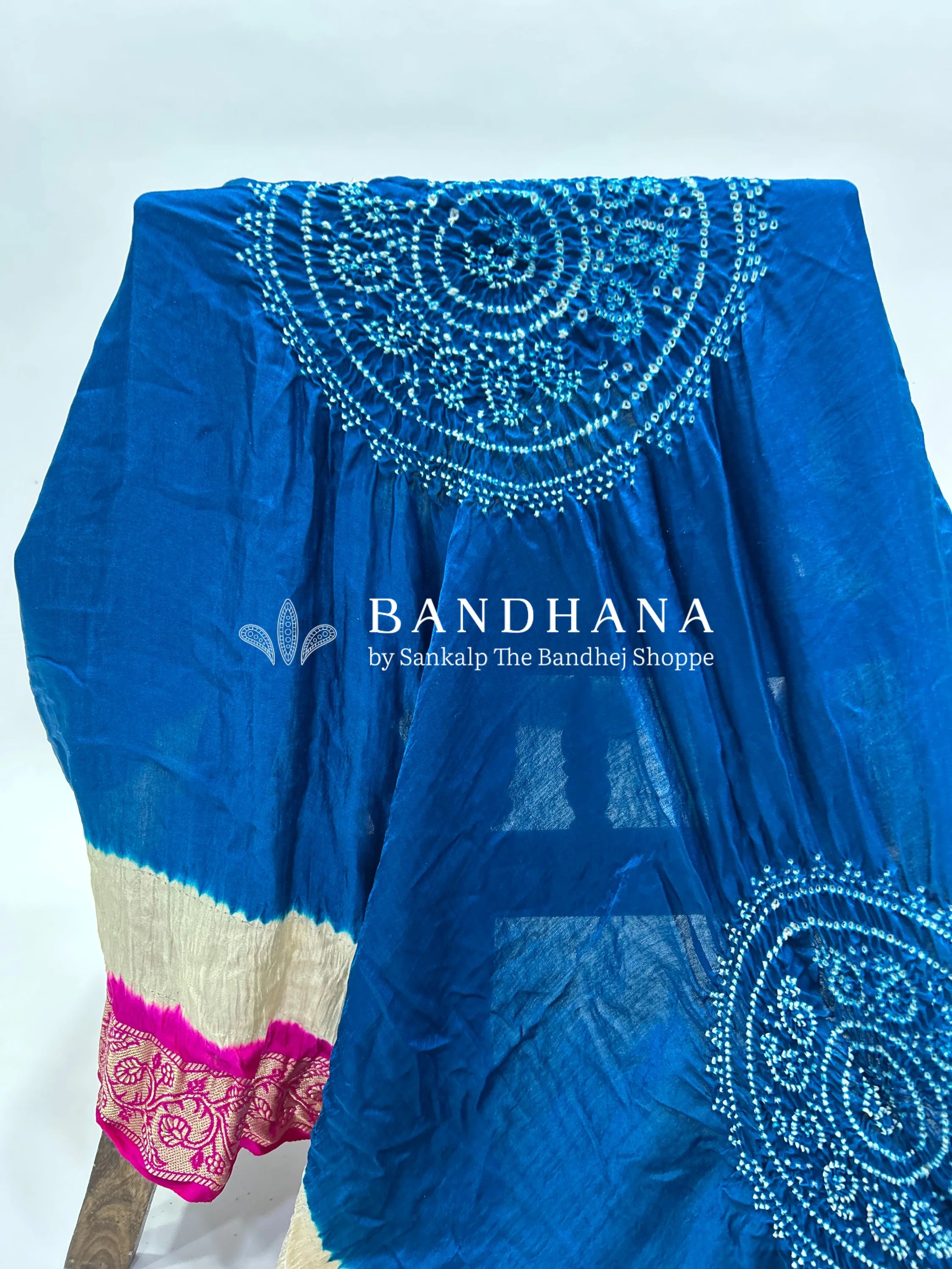 Indigo-Rani Gajji Silk Designer Gala Dupatta With 3 Colour Dying royalblue / Gajji Silk Dupattas