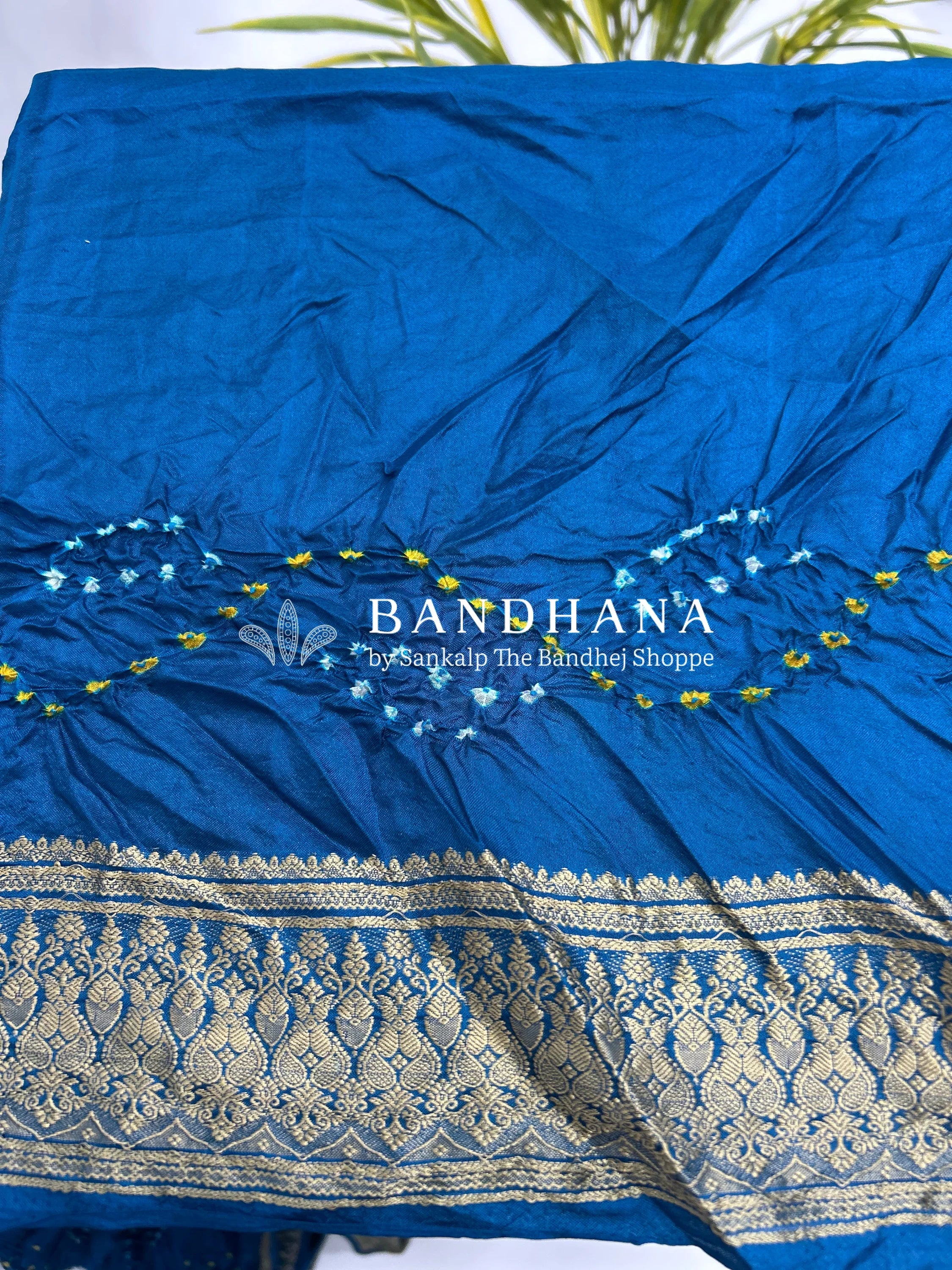 Indigo Soft Silk Resham Palav Bandhani Saree dodgerblue / Soft Silk Sarees