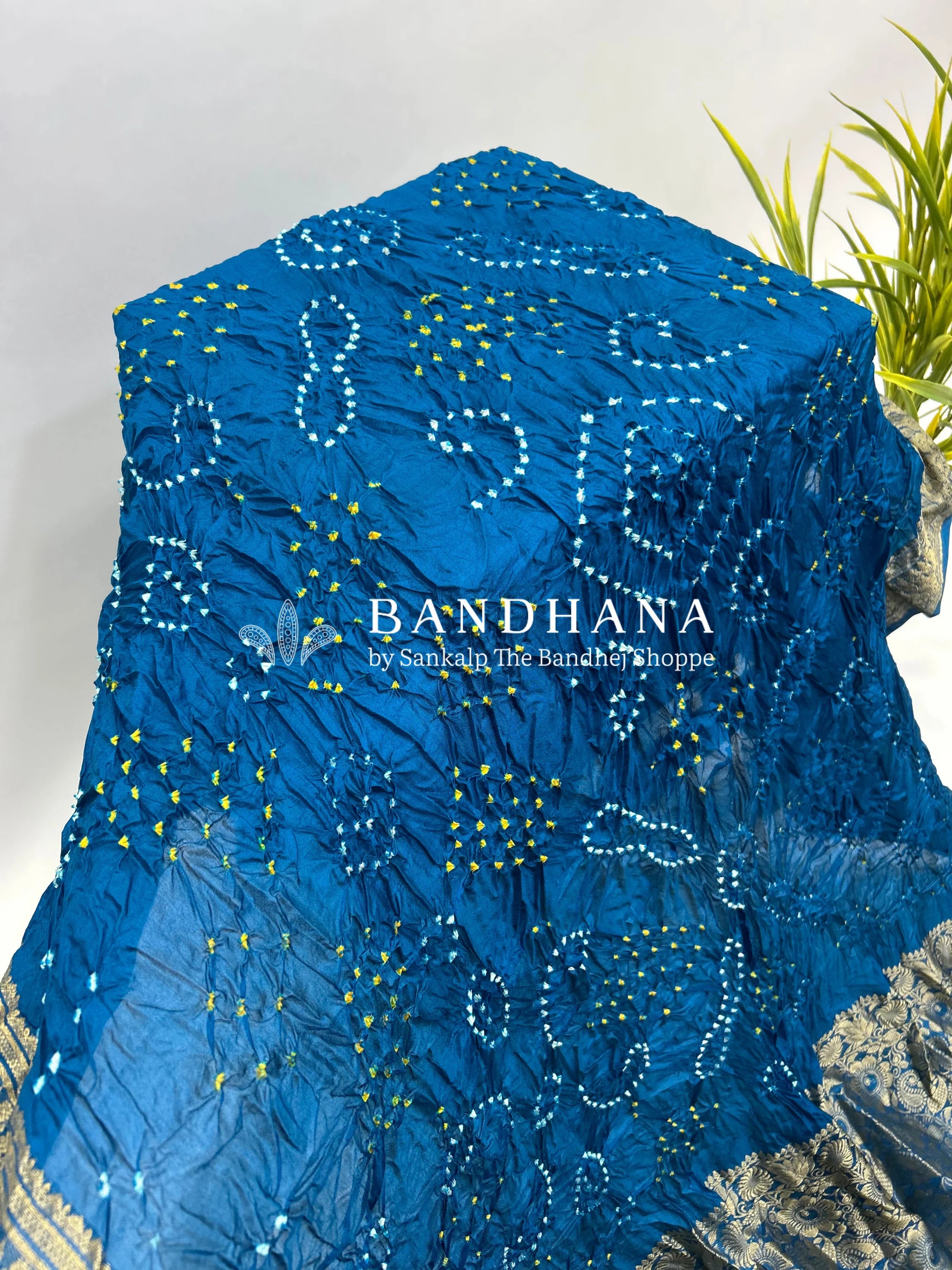 Indigo Soft Silk Resham Palav Bandhani Saree dodgerblue / Soft Silk Sarees