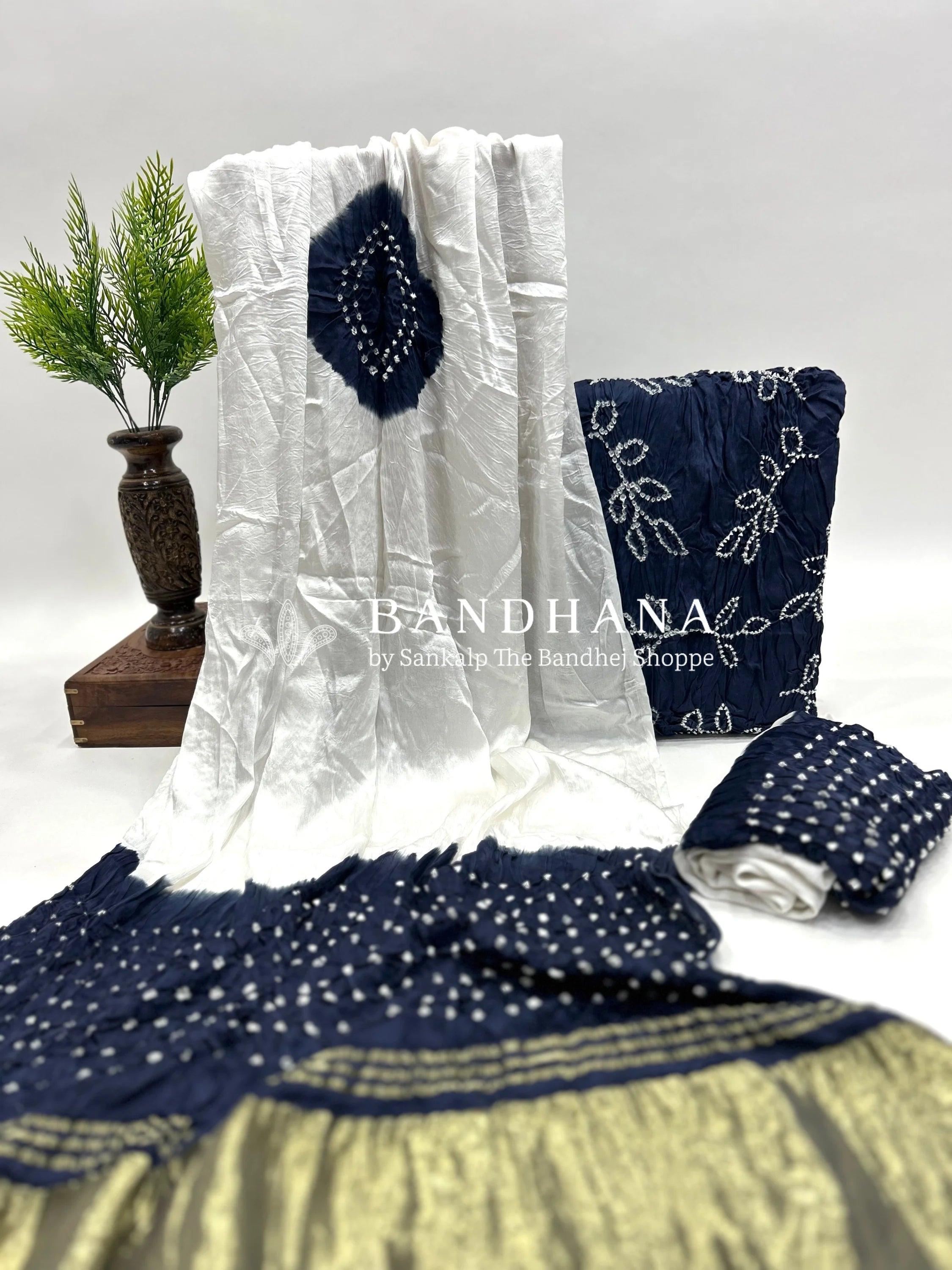 Indigo-White Modal Ambadaal Dress Material navy / Modal Silk Dresses