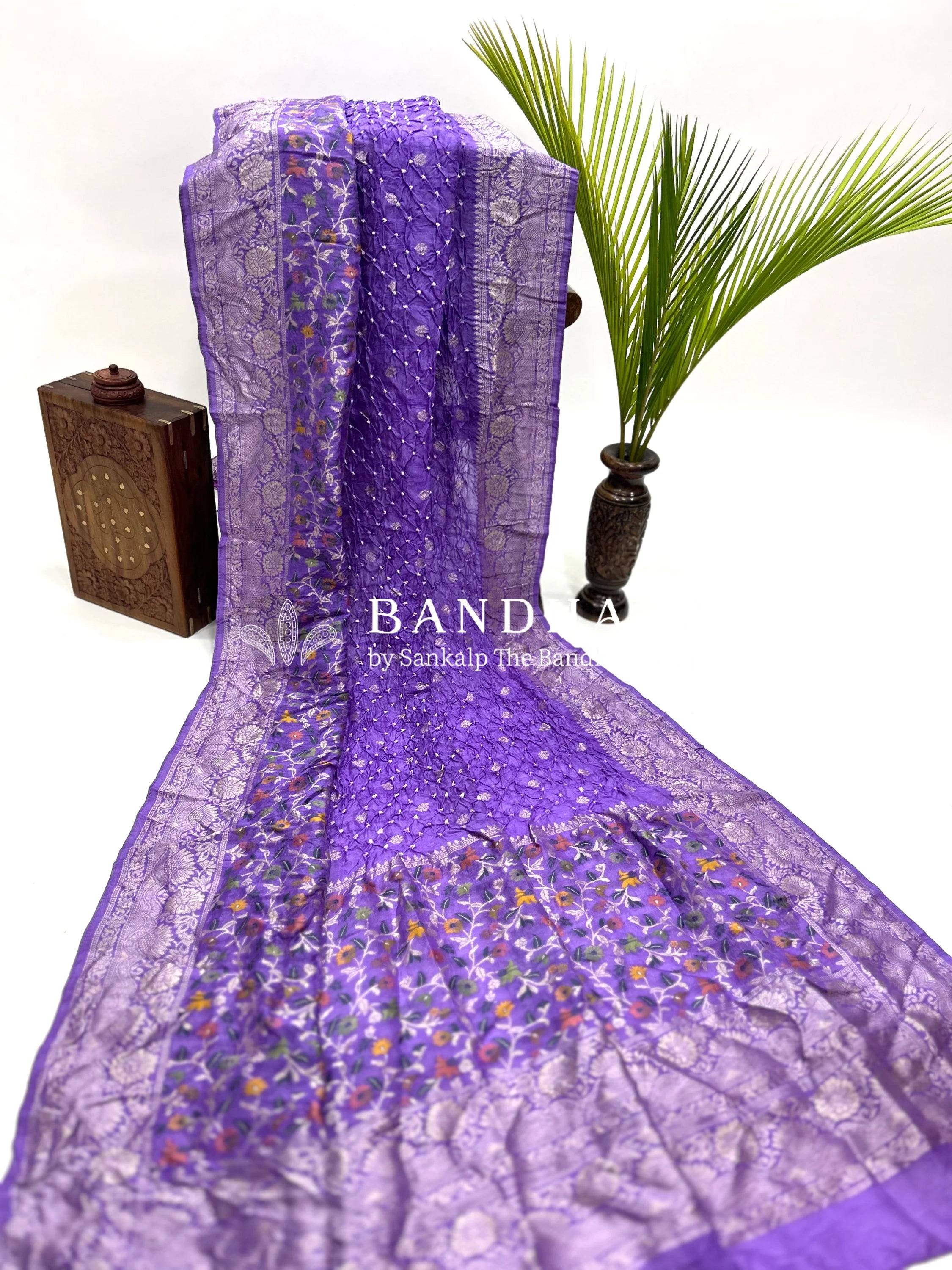 Lavender Art Tussar Silk Bandhani Saree Sarees