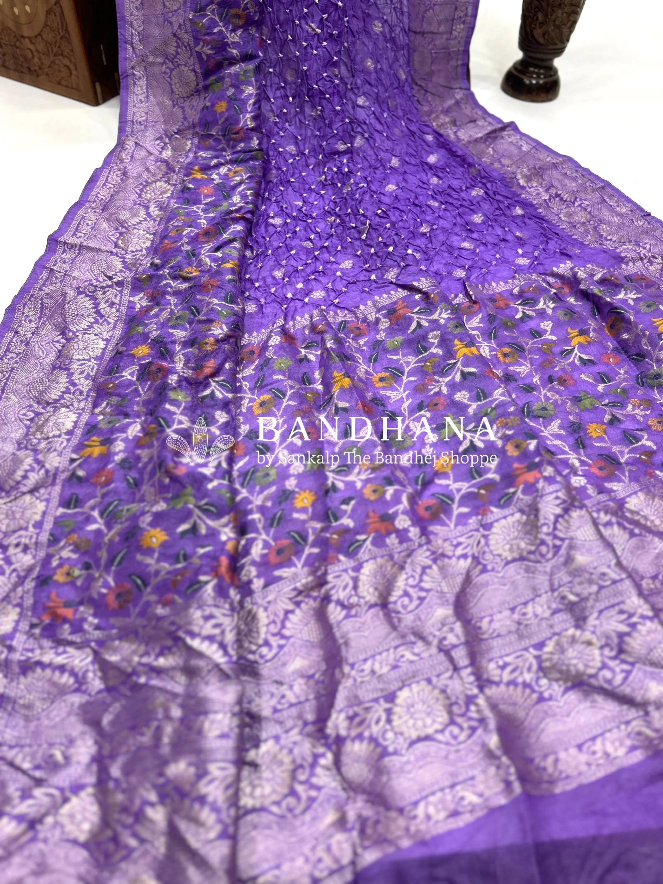 Lavender Art Tussar Silk Bandhani Saree Sarees
