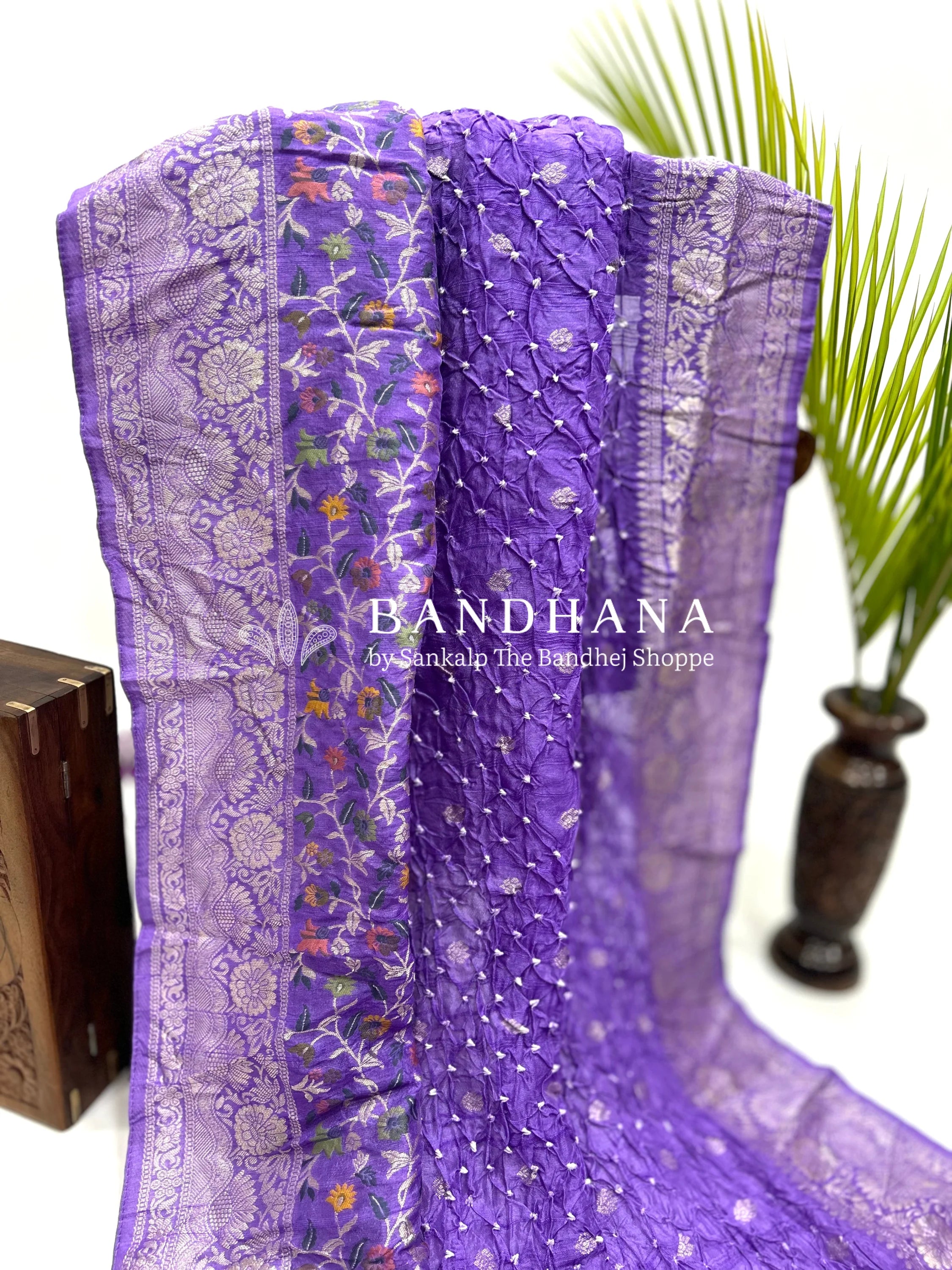 Lavender Art Tussar Silk Bandhani Saree Sarees