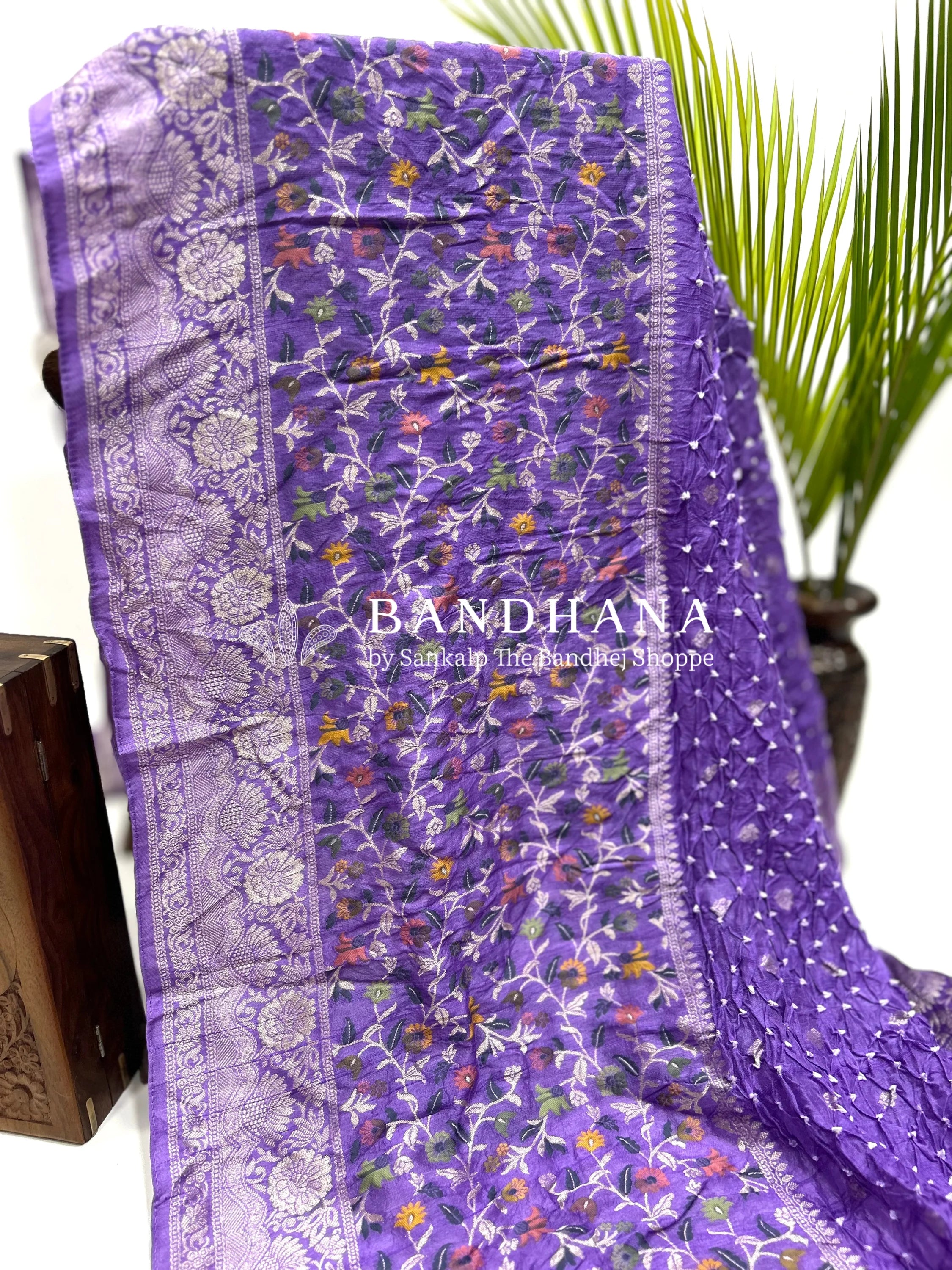 Lavender Art Tussar Silk Bandhani Saree Sarees