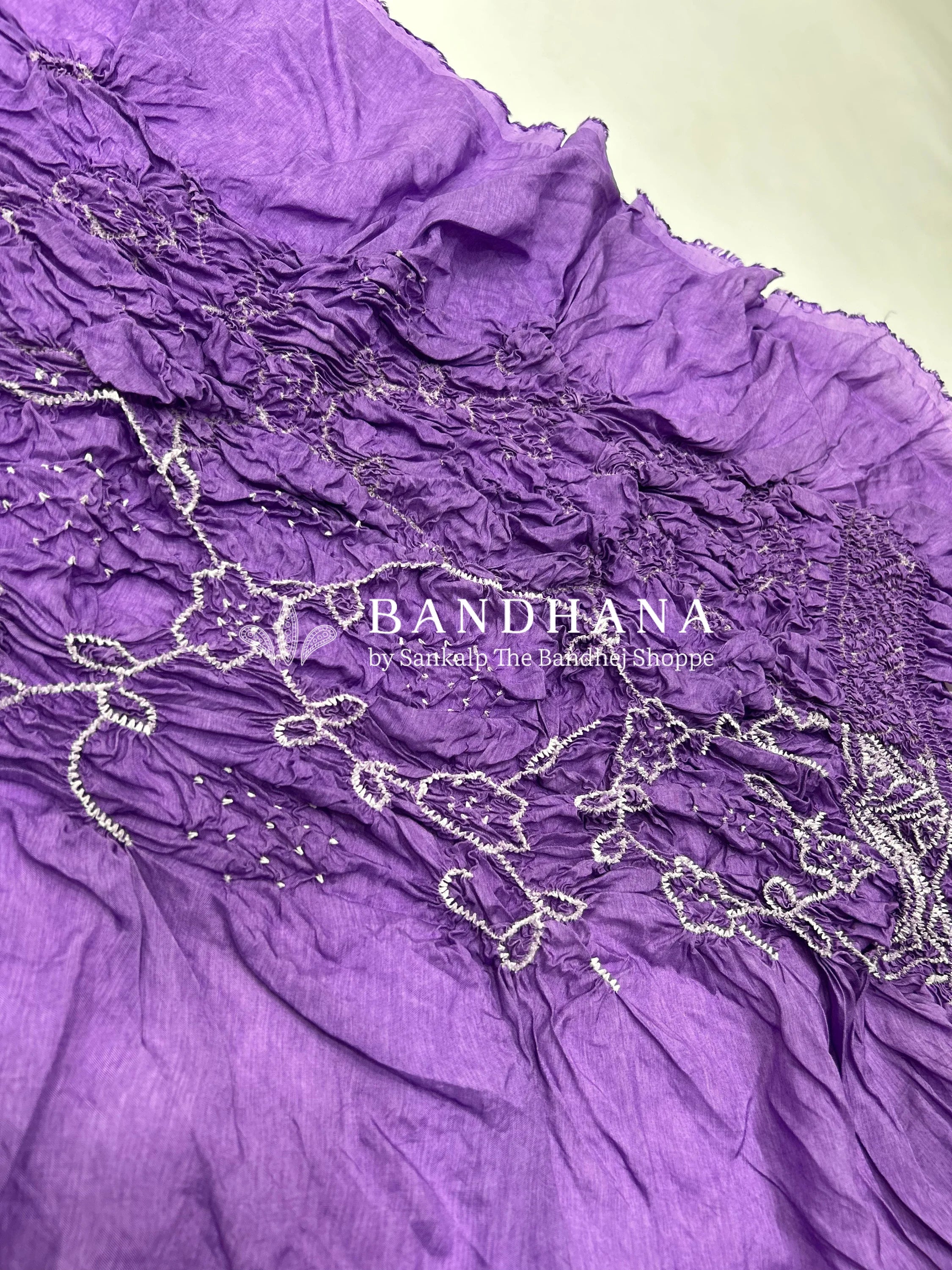 Lavender Dola Silk Bandhani Dress Material mediumpurple / Dola Silk Dresses