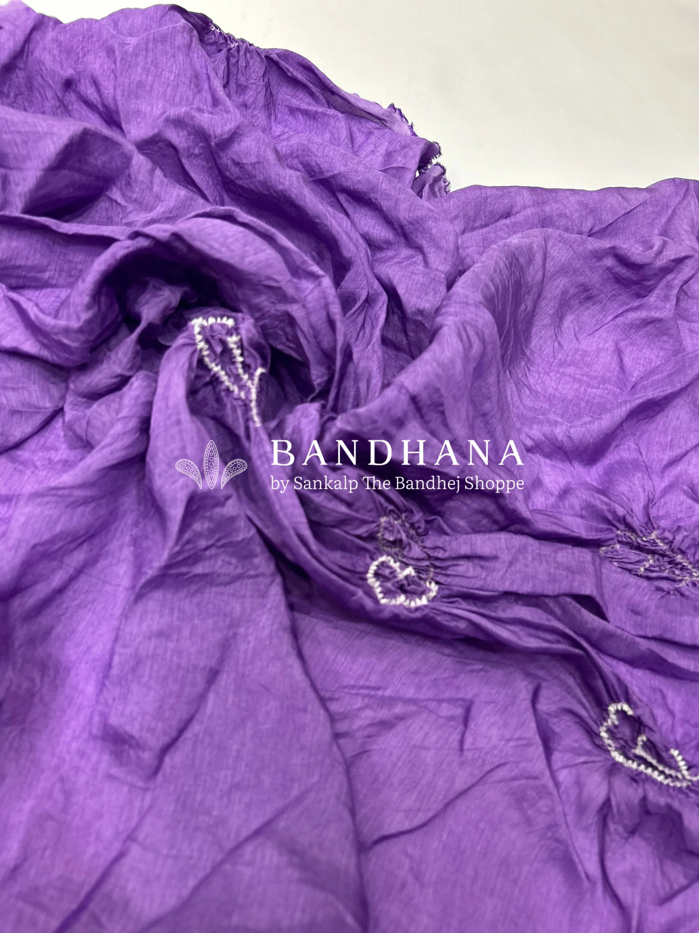 Lavender Dola Silk Bandhani Dress Material mediumpurple / Dola Silk Dresses
