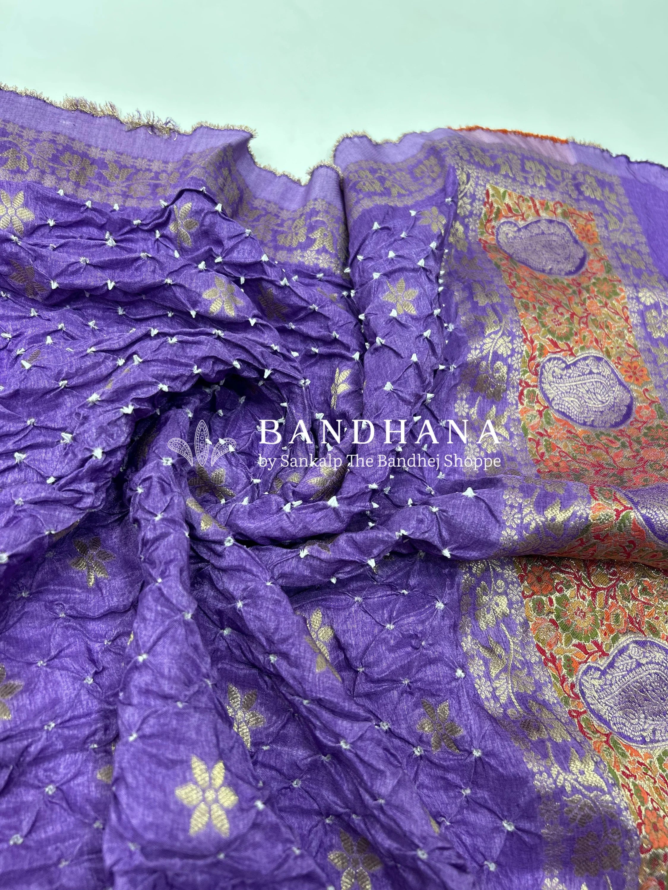 Lavender Dola Silk Bandhani Dress Material mediumpurple / Dola Silk Dresses