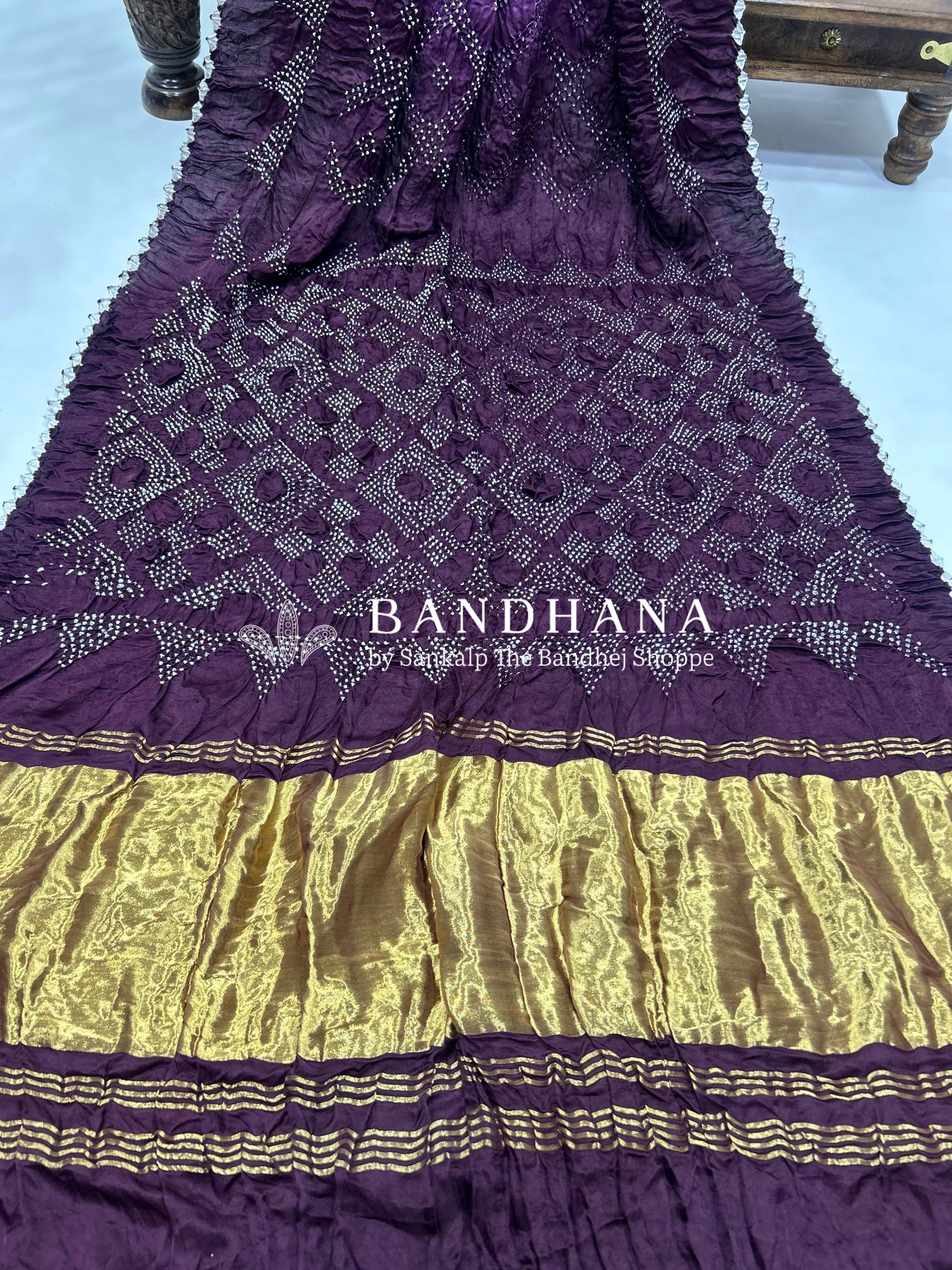 Lavender Wine Gajji Bharati Designer Bandhani Saree Sarees