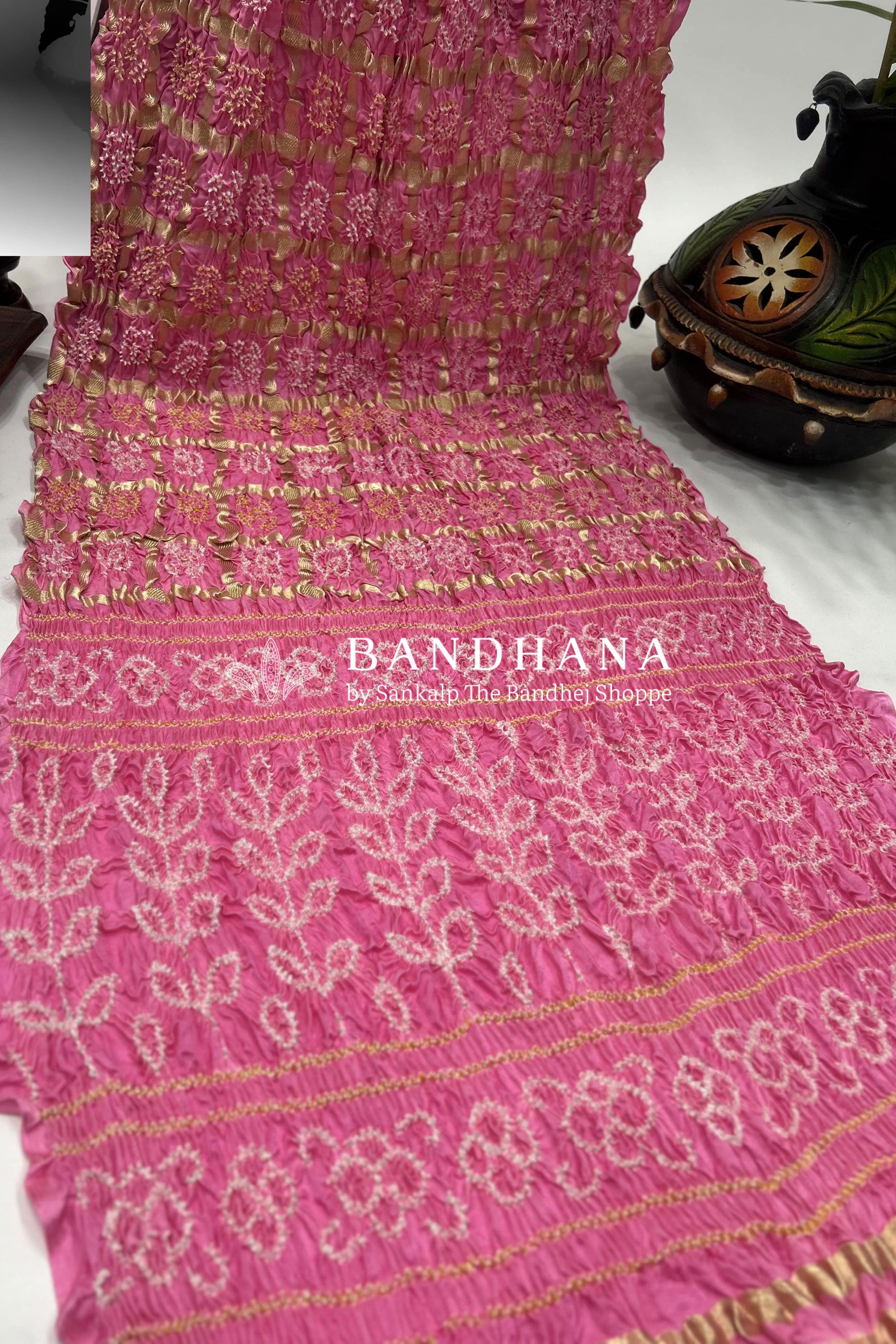 Light Pink Gajji Garchola Bandhani Saree Sarees