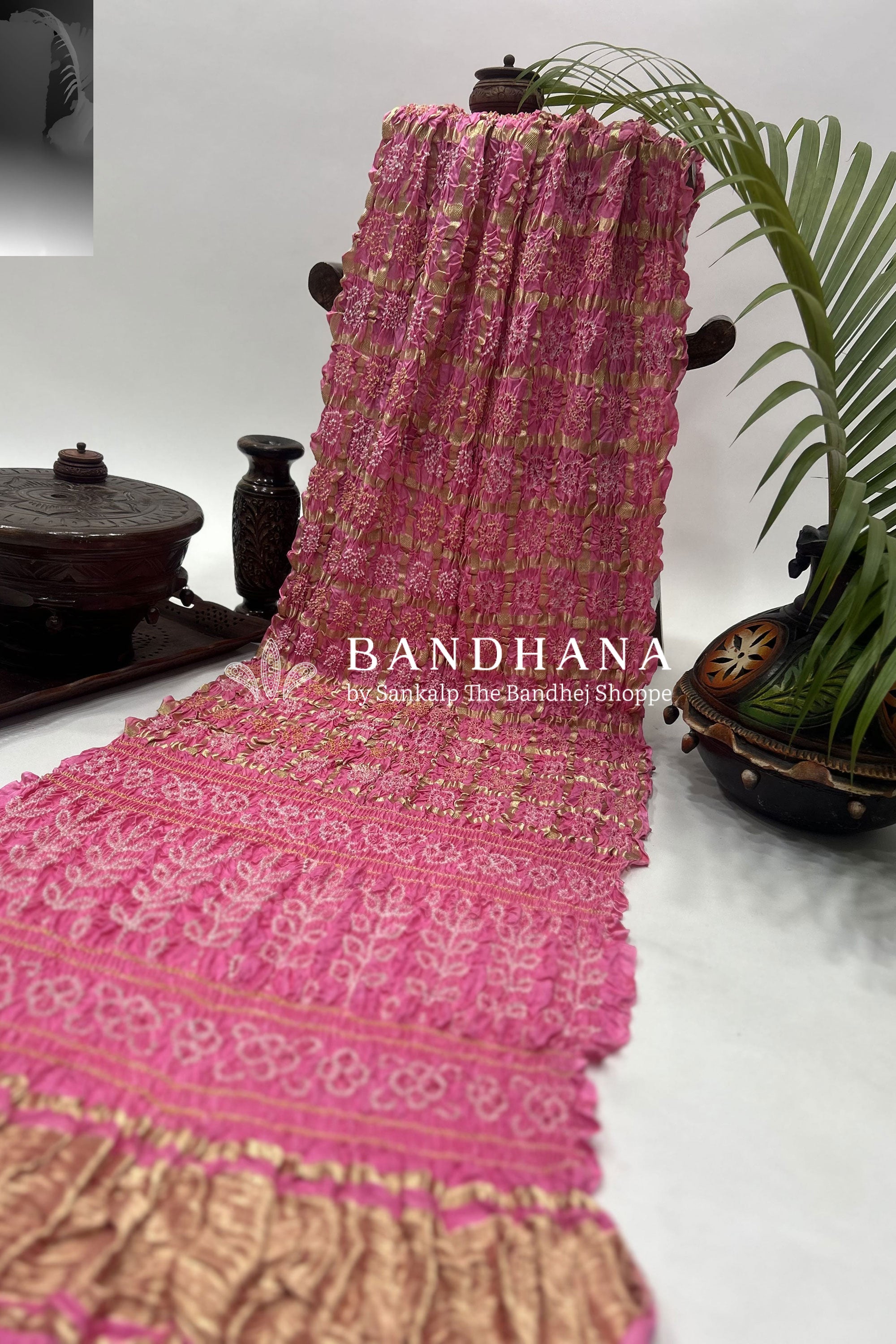 Light Pink Gajji Garchola Bandhani Saree Sarees