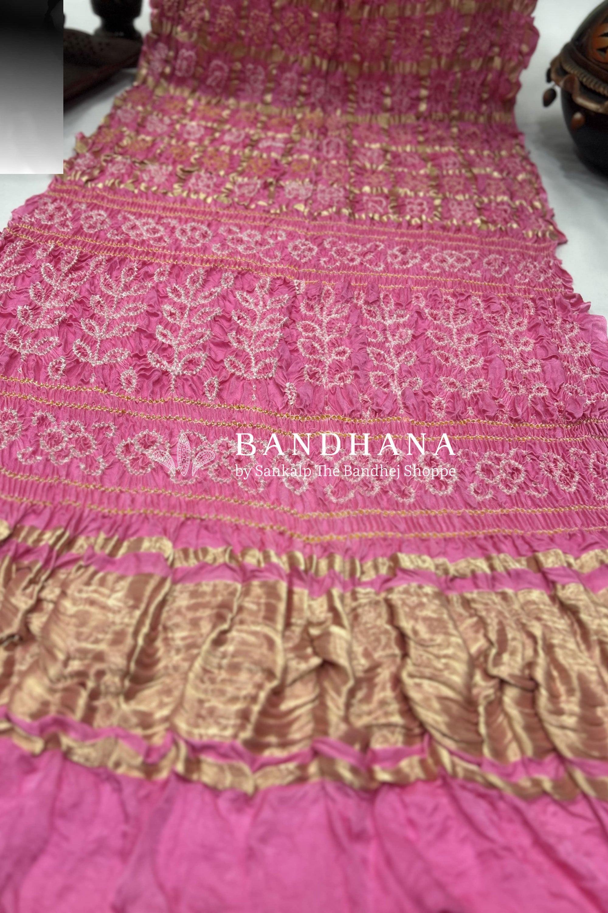 Light Pink Gajji Garchola Bandhani Saree Sarees