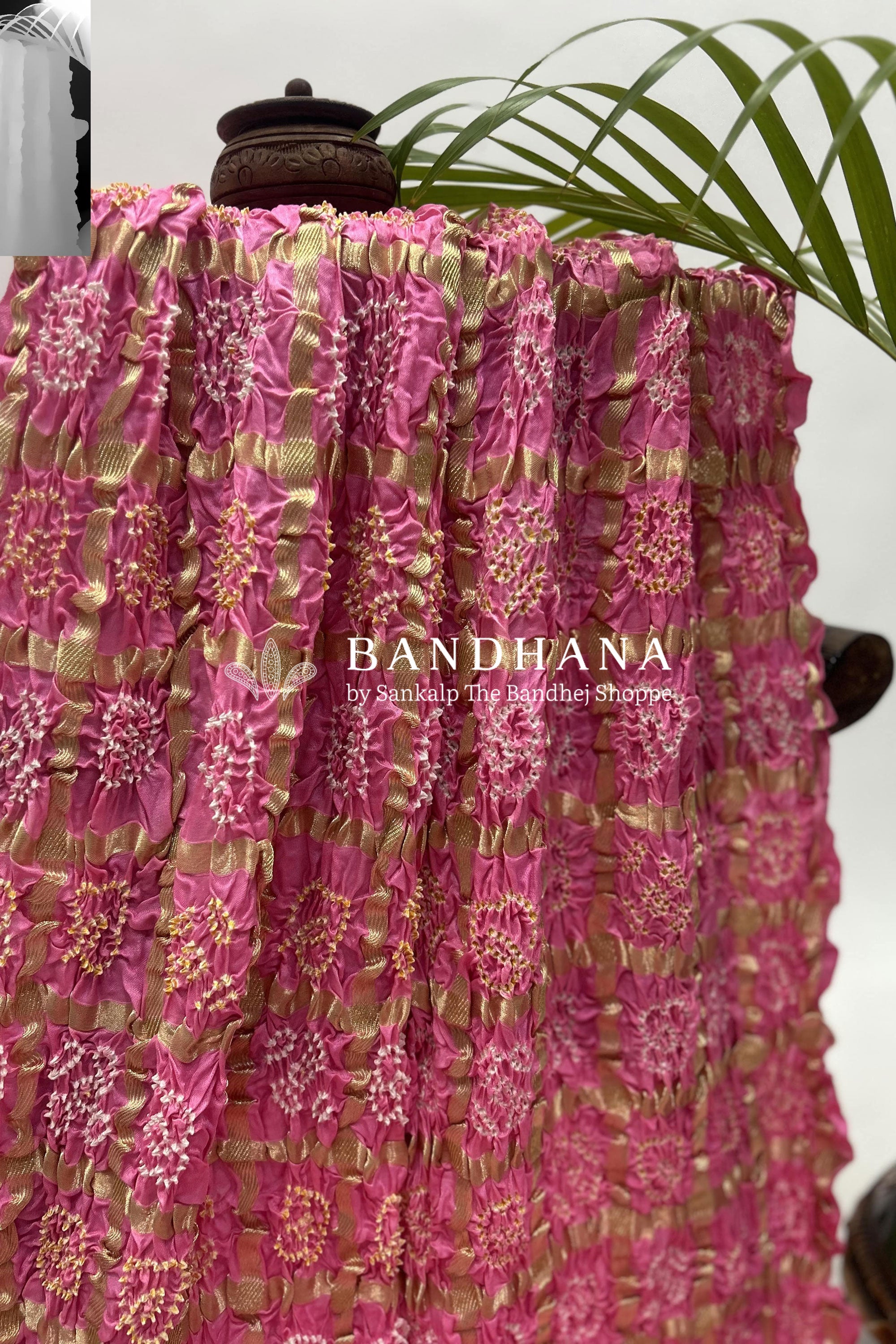 Light Pink Gajji Garchola Bandhani Saree Sarees