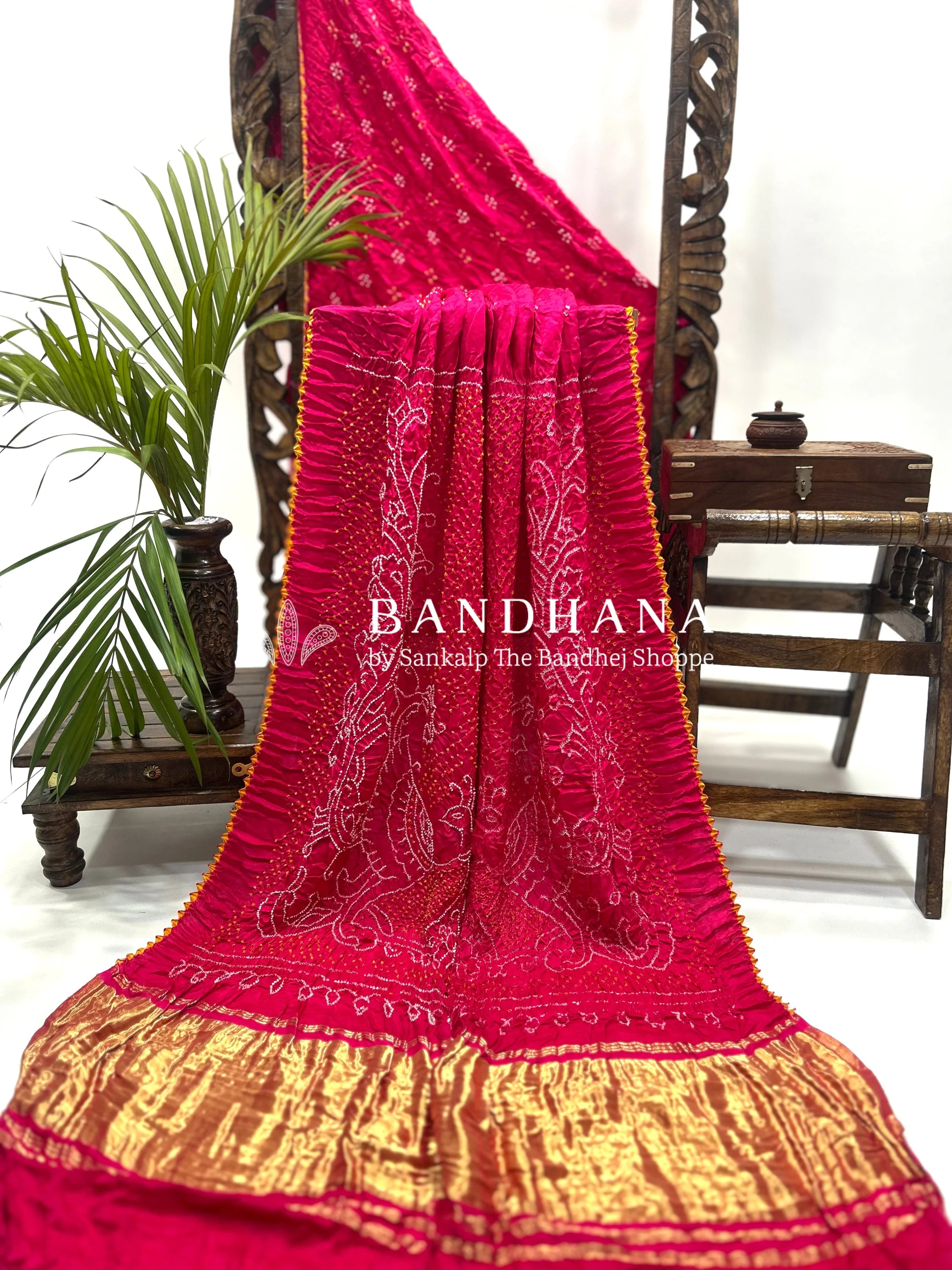 Light Pink Mor Palav Gajji Designer Bandhani Saree Sarees