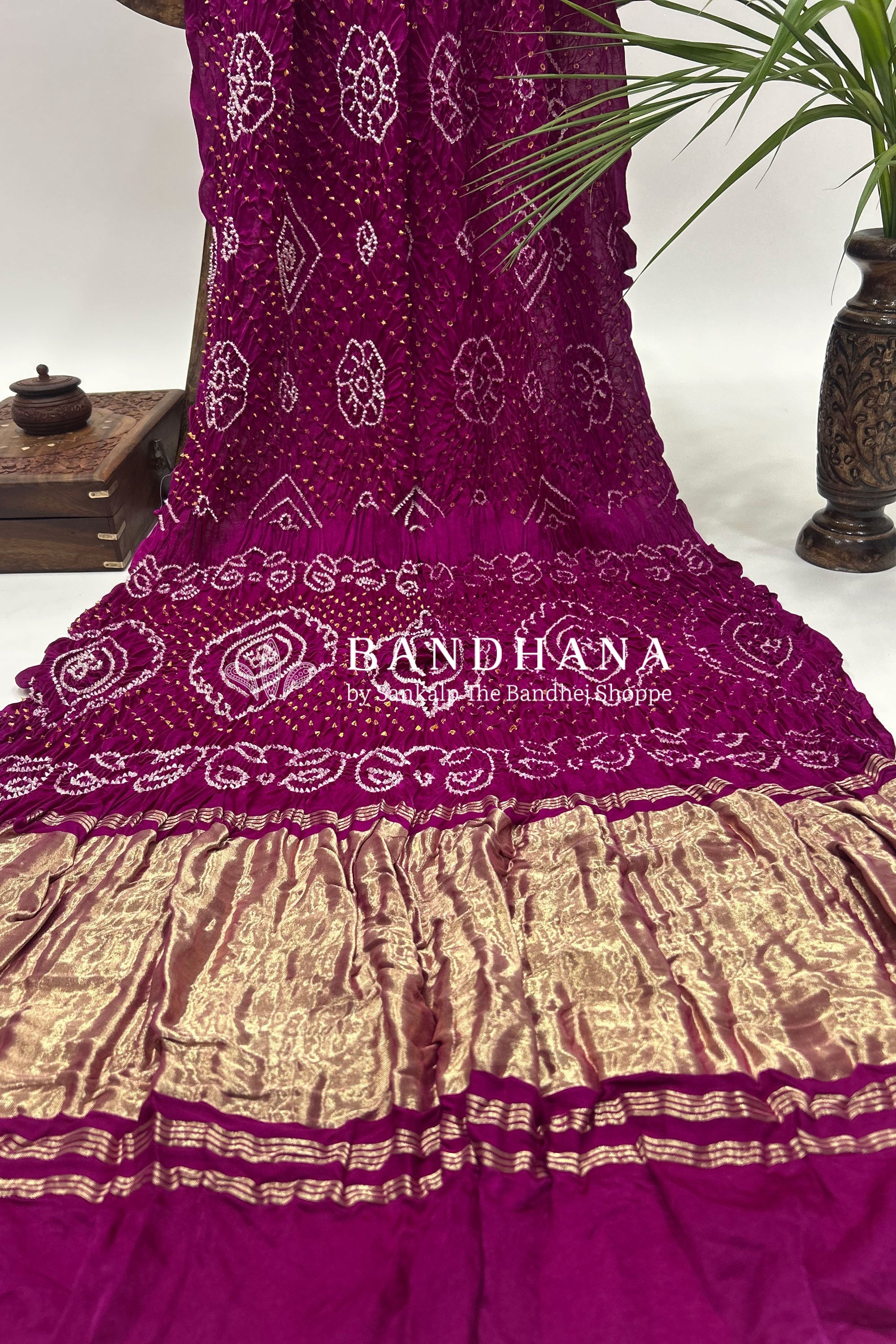 Maganta Gajji Fancy Rai Bandhani Saree Sarees