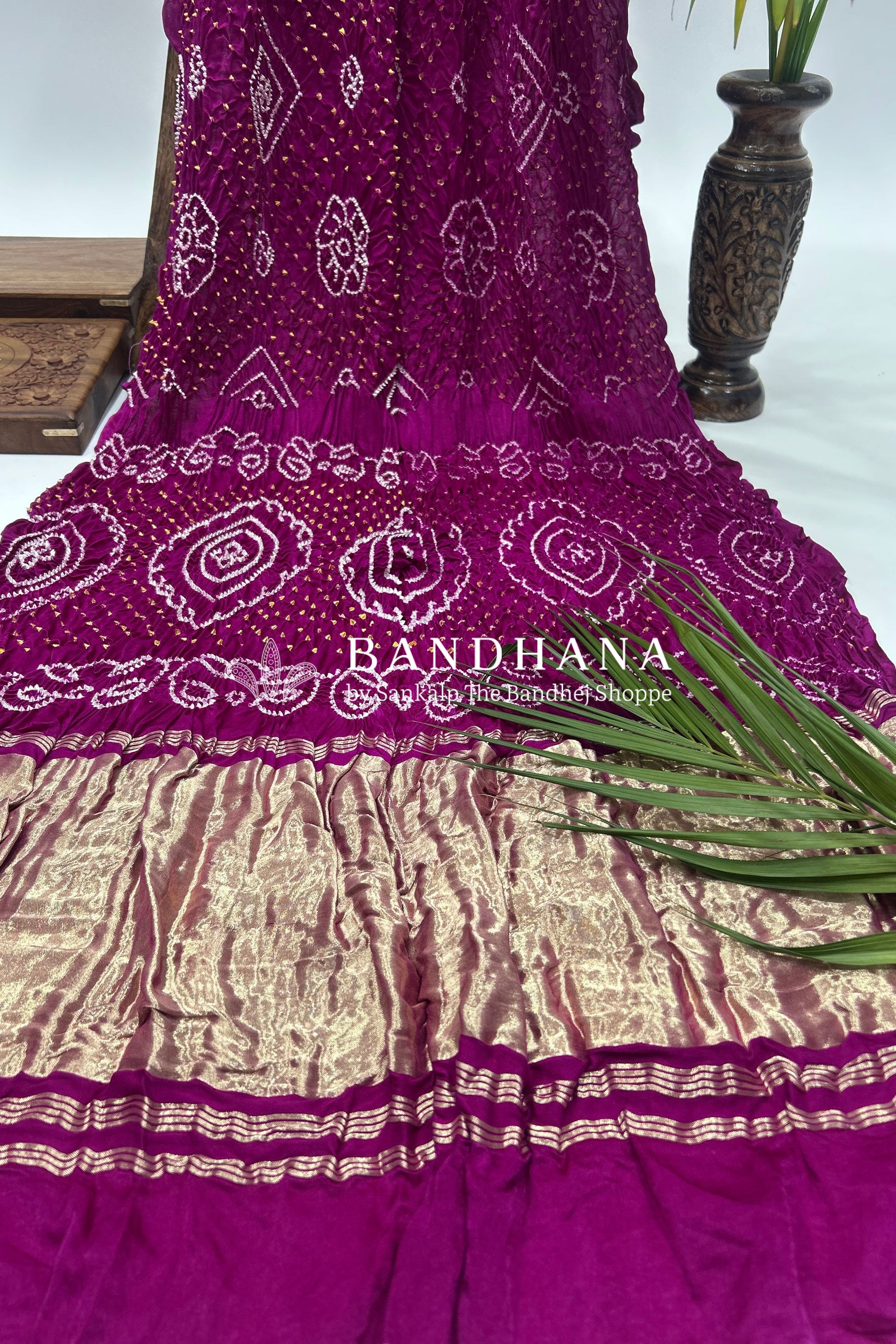 Maganta Gajji Fancy Rai Bandhani Saree Sarees