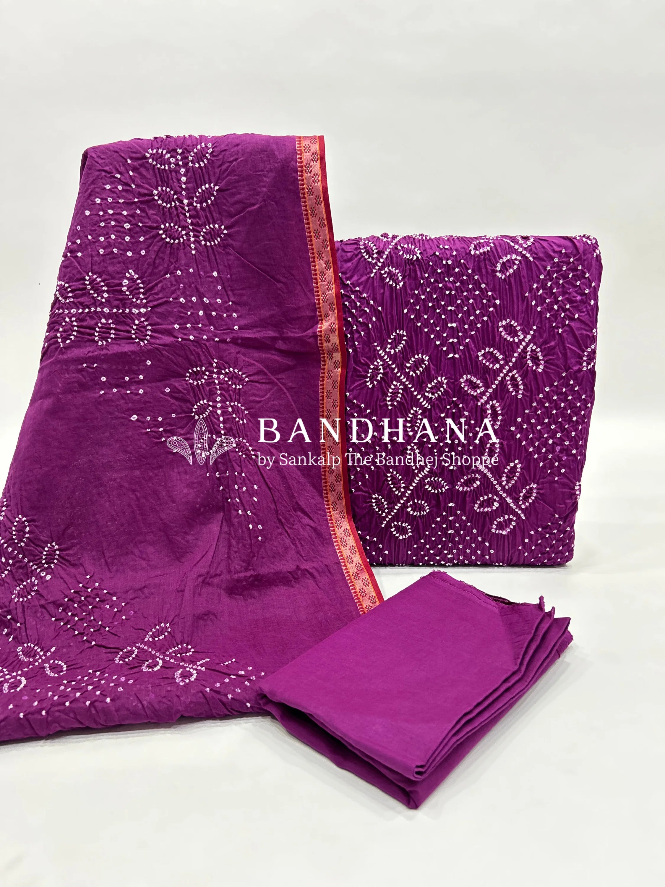 Magenta Ambadal Cotton Bandhani Dress Material magenta / Cotton Dresses