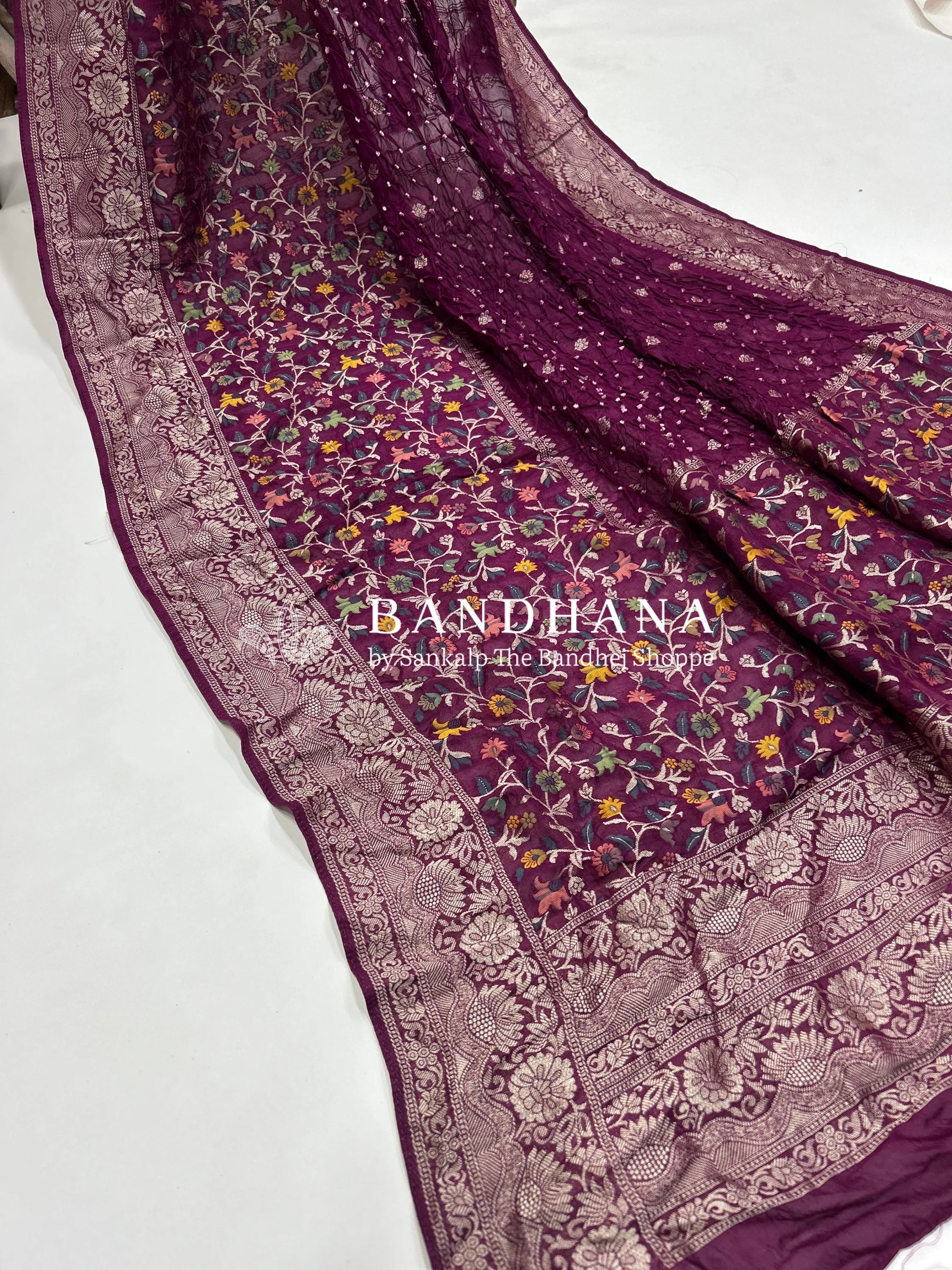 Magenta Art Tussar Silk Bandhani Saree darkmagenta / Tussar Silk Sarees