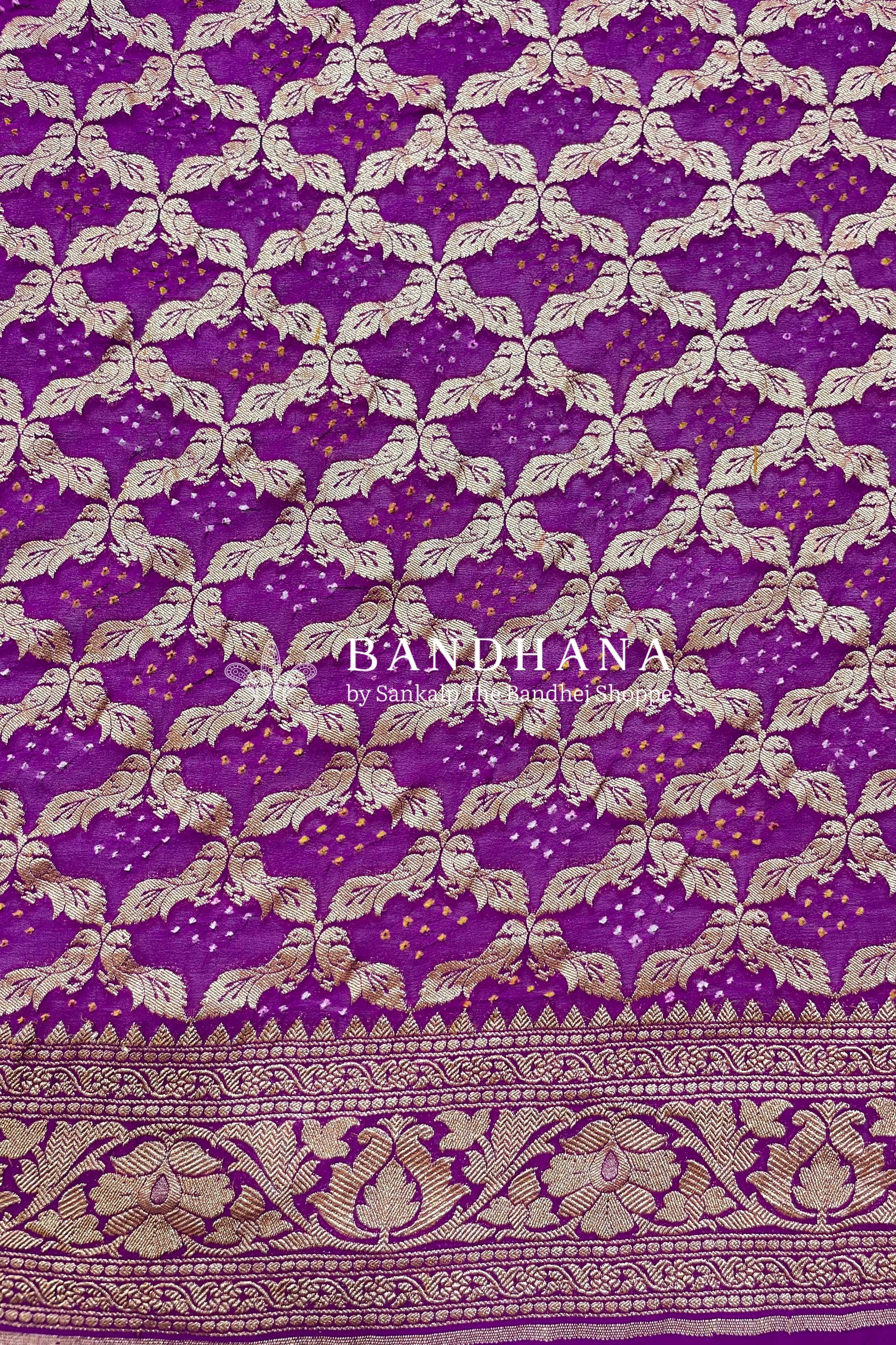 Magenta Color Georgette All Over Jall With Bandhani Banarasi Boader Blouse Piece