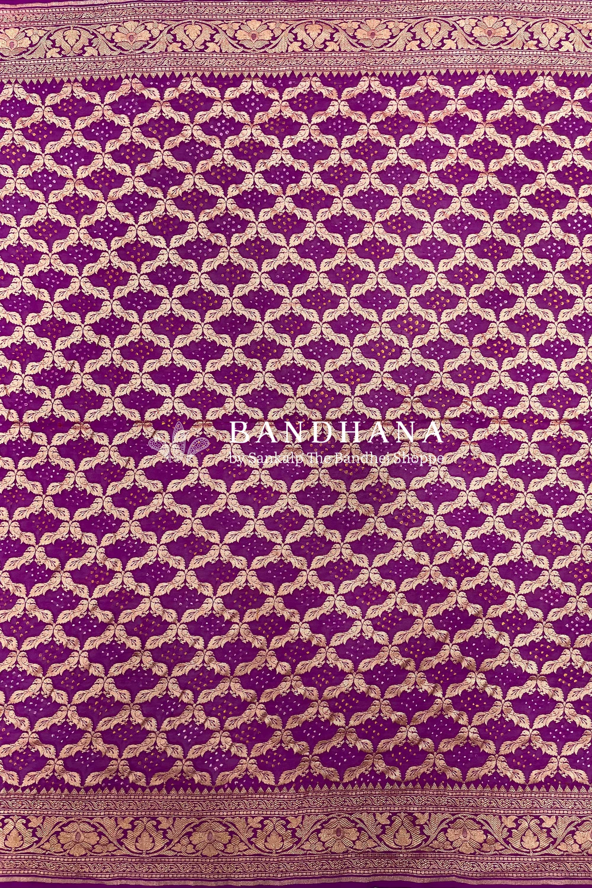 Magenta Color Georgette All Over Jall With Bandhani Banarasi Boader Blouse Piece