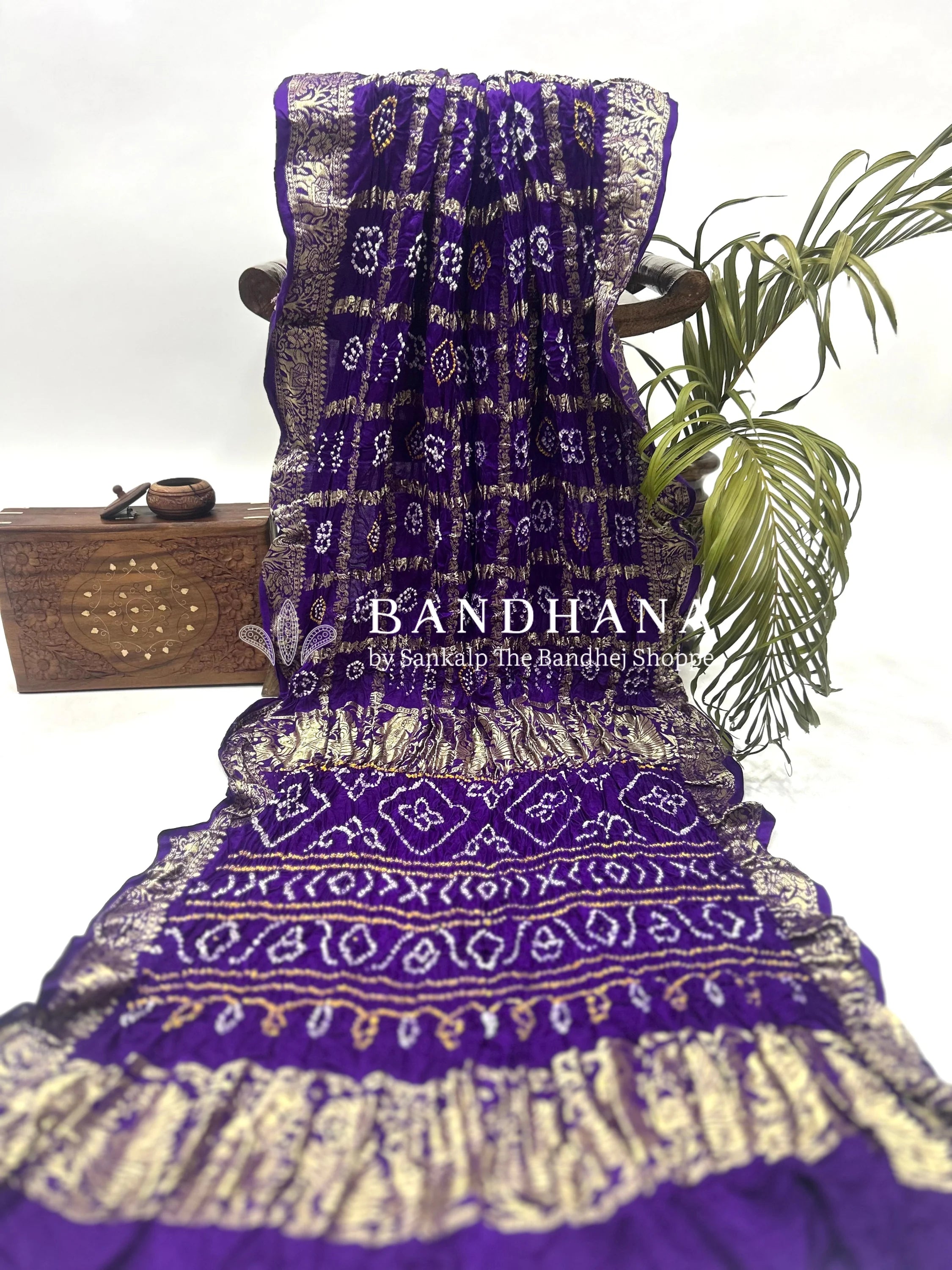 Magenta Gajji Nakshi Gharchola Bandhani Saree Sarees