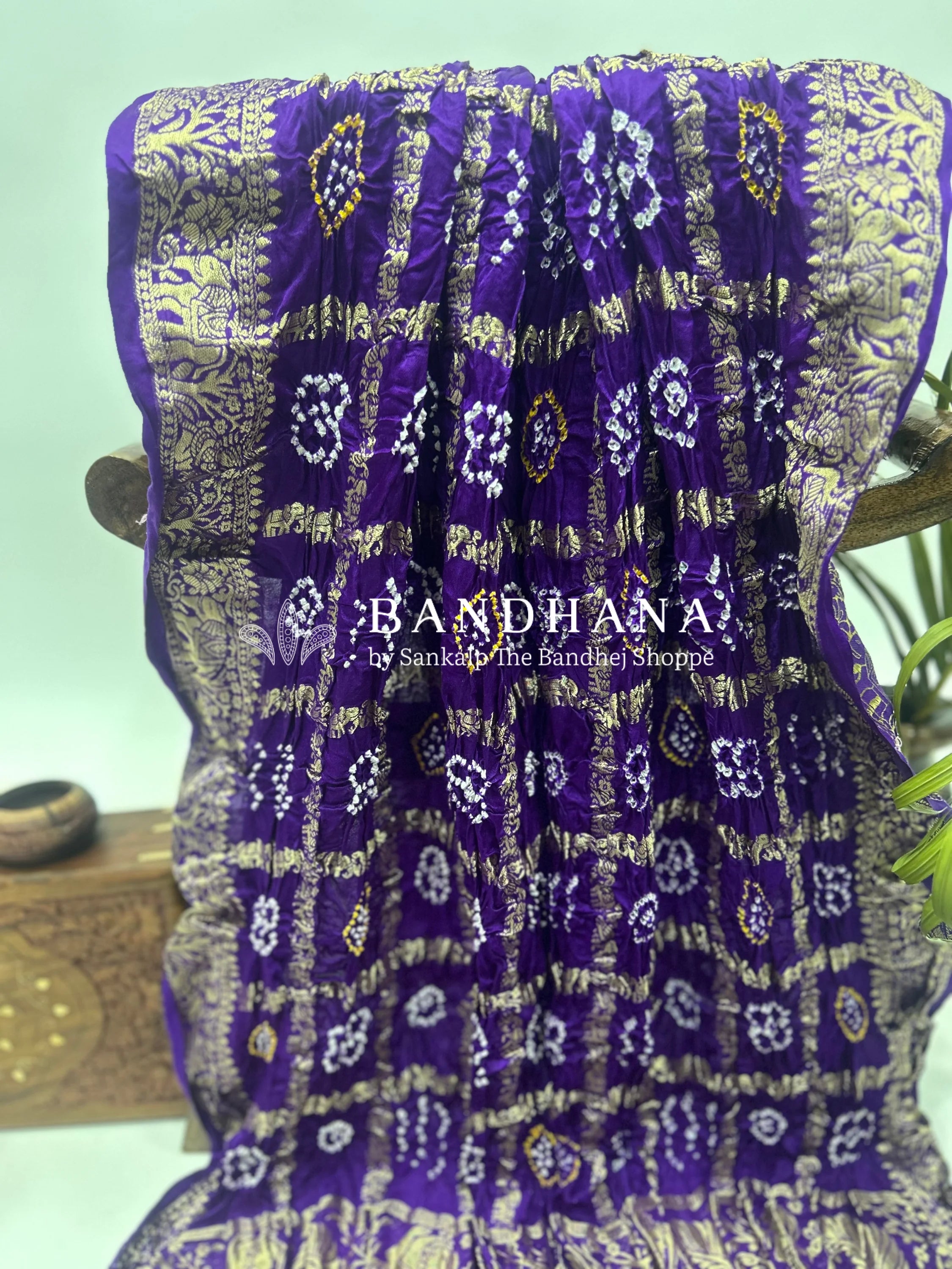 Magenta Gajji Nakshi Gharchola Bandhani Saree Sarees