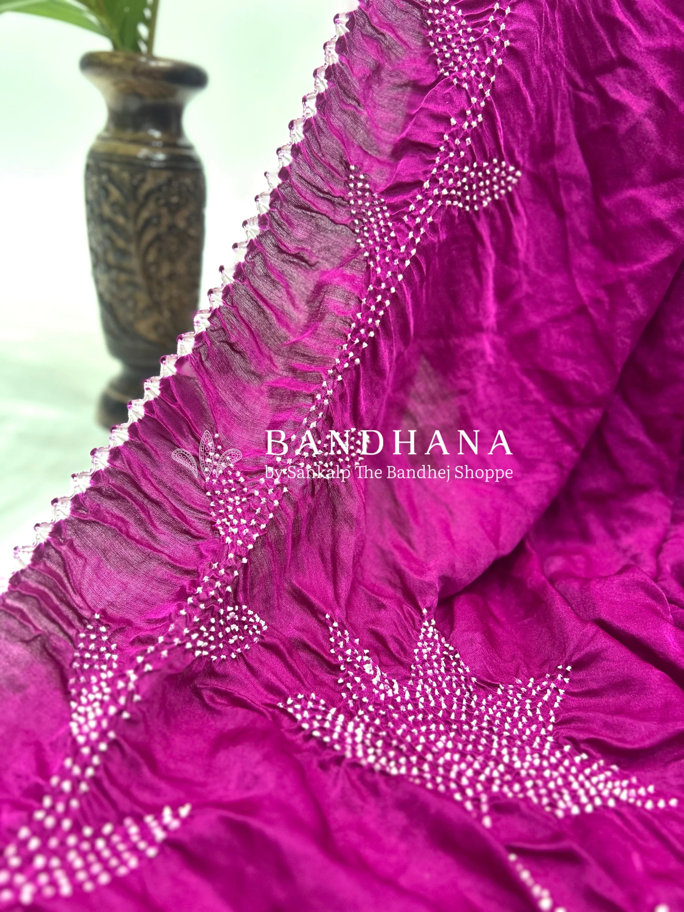 Magenta Gajji Silk Gala Bandhani Saree Sarees