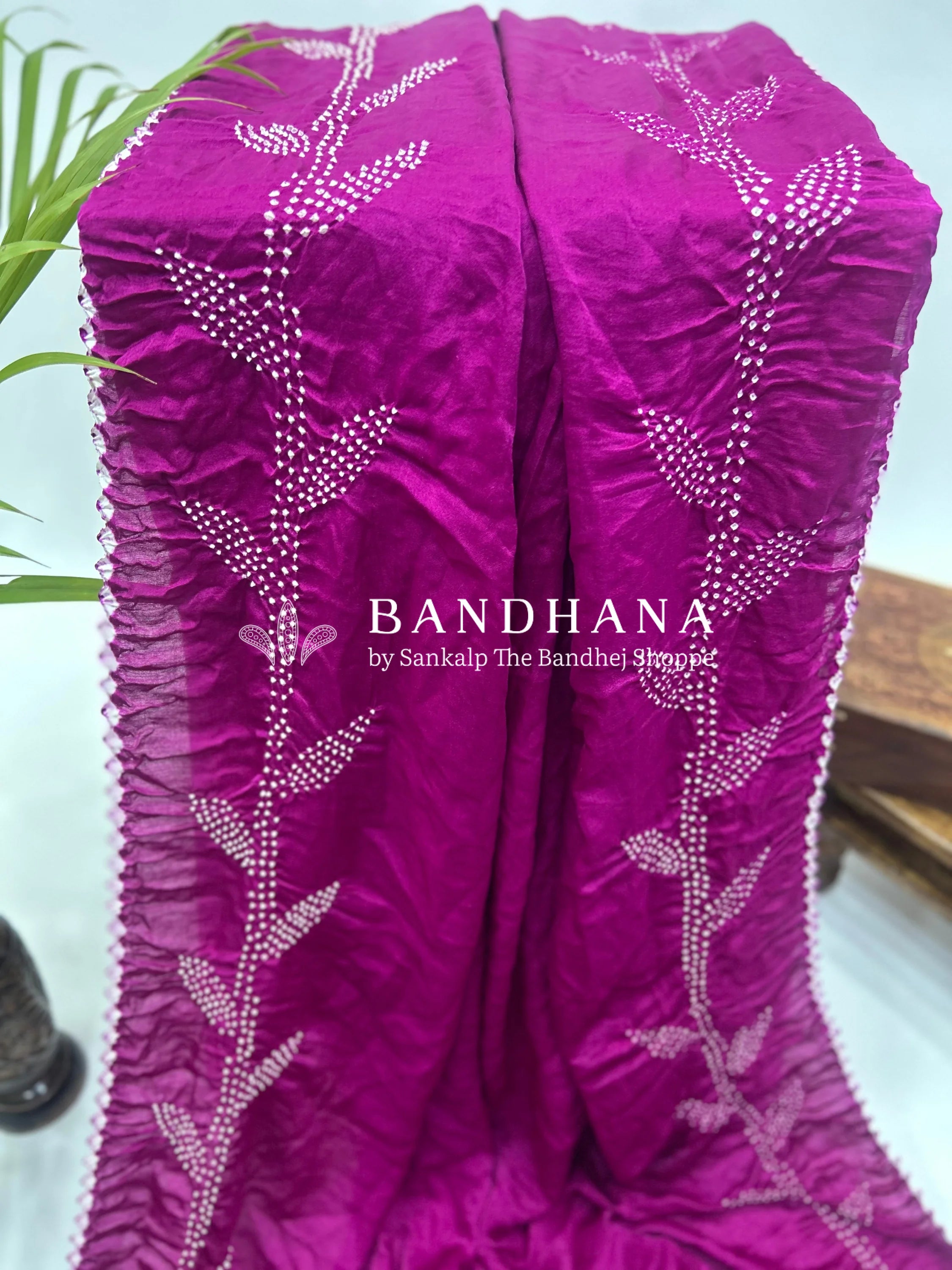 Magenta Gajji Silk Gala Bandhani Saree Sarees