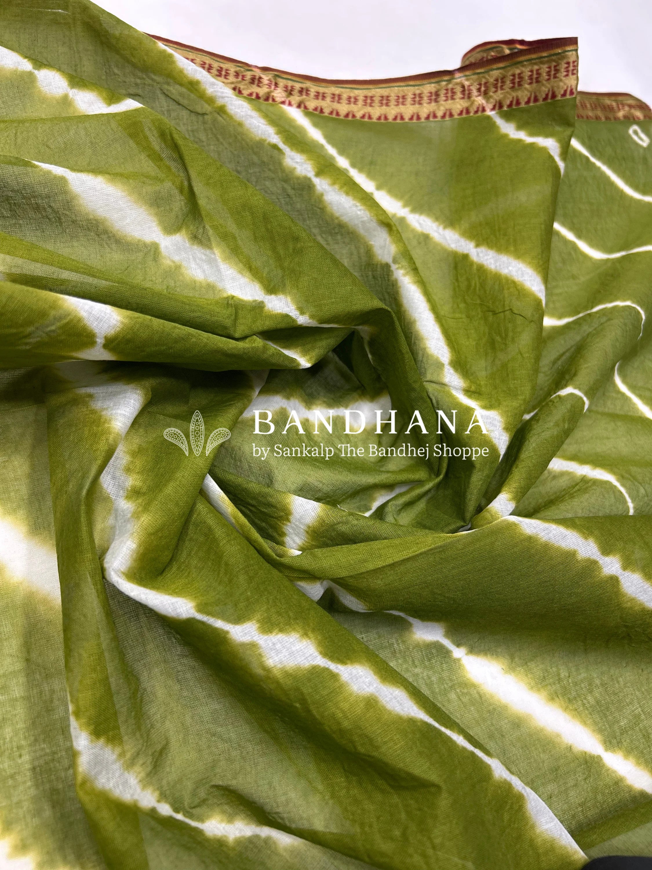 Magenta-Mehendi Green Cotton Laheriya Dress Material green / Cotton Dresses